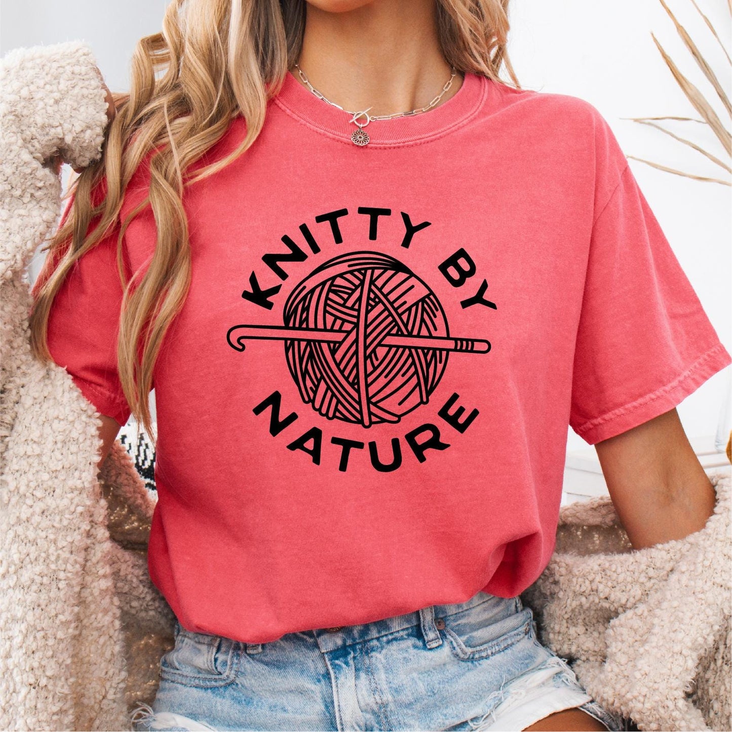 Knitty By Nature Funny Knitting T Shirt Knitter Gift Tee Yarn Lover T shirt Knitter Shirt Crafters Gift Cute Knitting Tee Yarn Lover Graphic Tee – Aesthetic Look · High-Quality Print