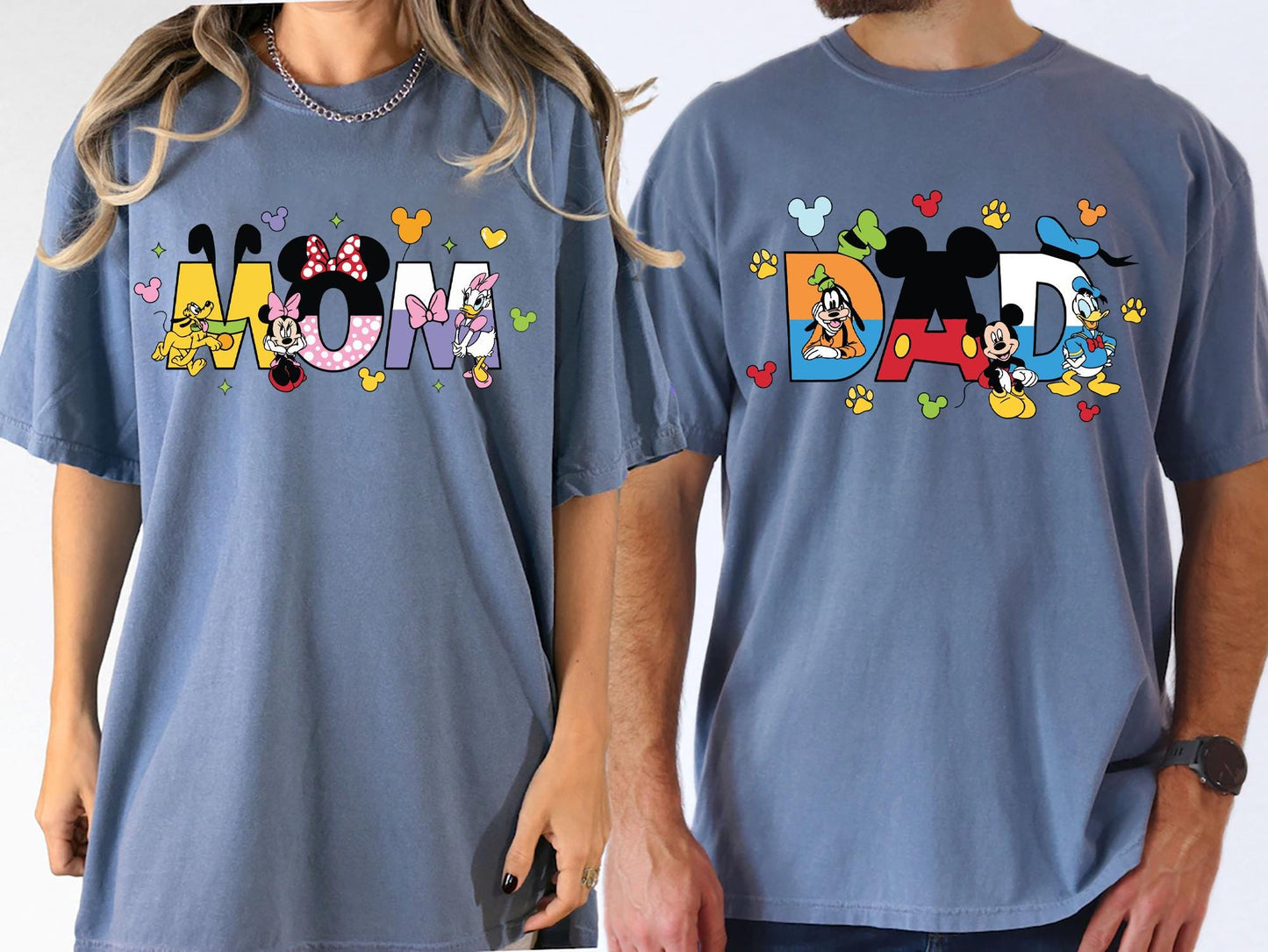 Disney Dad and Mom Family Matching Shirts Disney Gift for Parents Mickey Dad and Minnie Mom Vacation Tee Matching Disney Family T shirt Graphic Tee – Warm & Stylish · High-Quality Print