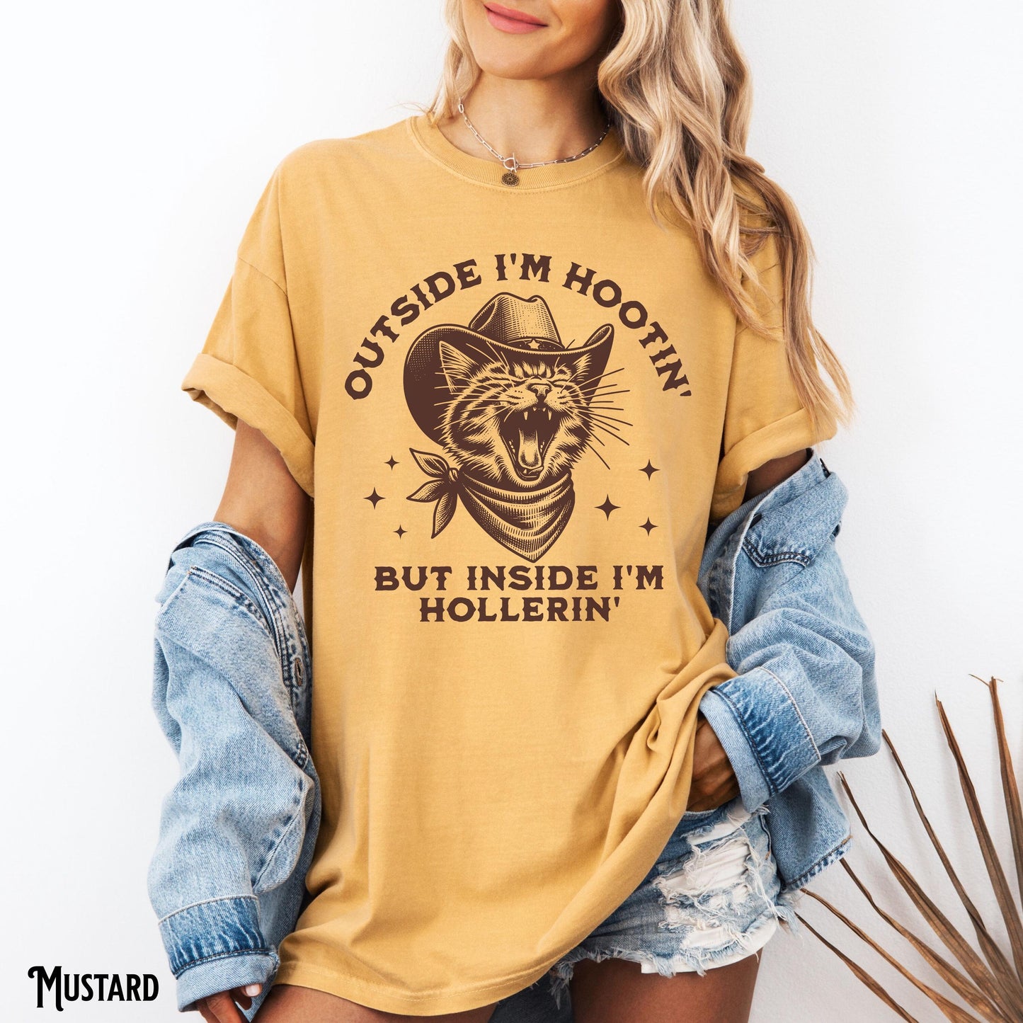 Western Cat Outside I39m Hootin39 Inside I39m Hollerin39 Y2K Meme Funny Chaos Sarcastic Trendy Everything39s Fine Graphic Tee – Feel-Good Design · Great Gift For Fans