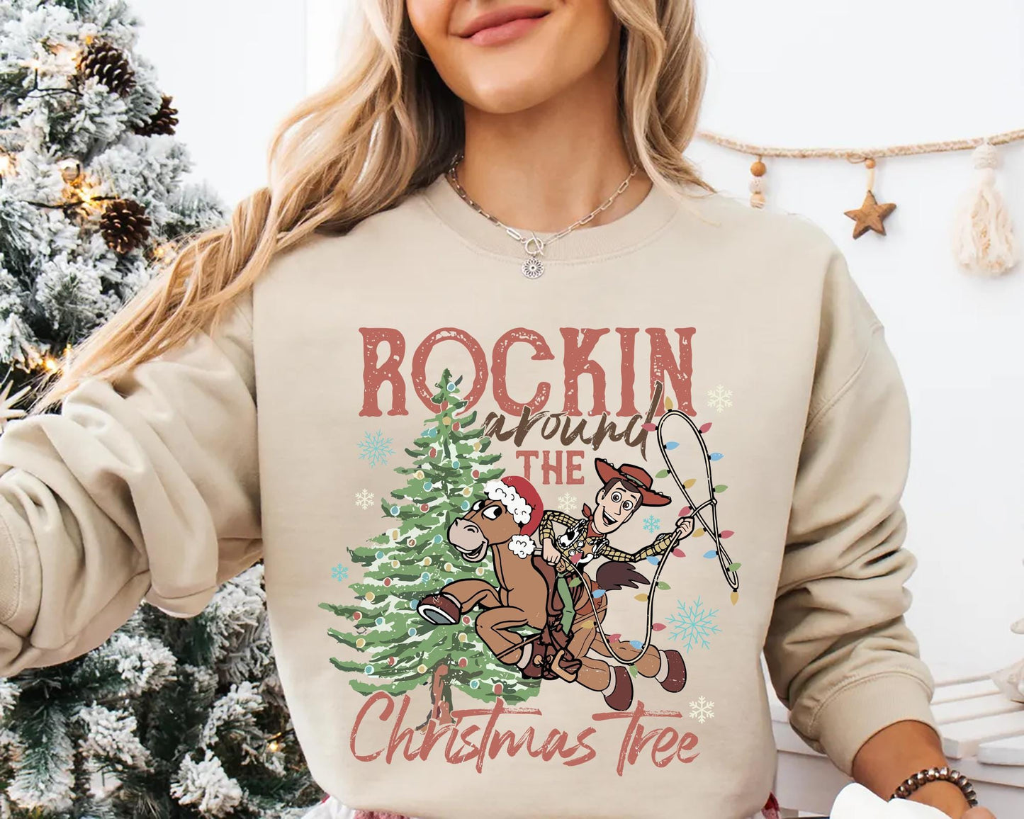 Toy Story Rockin Around the Christmas Tree Woody and Bullseye Shirt Disney Christmas Toy Story Tee Cowboy Christmas Gift for Disney Lovers Graphic Tee – Everyday Comfort · Great Gift For Fans