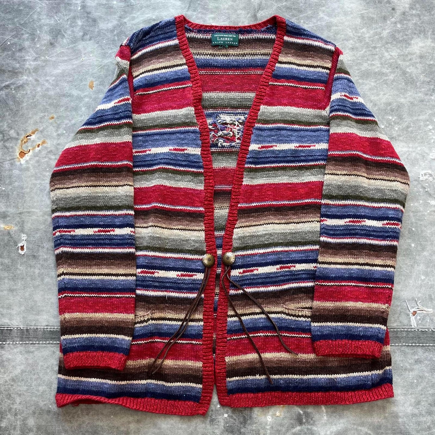 Vintage Lauren Ralph Lauren Aztec Native Cardigan Graphic Tee – Bold Style · High-Quality Print