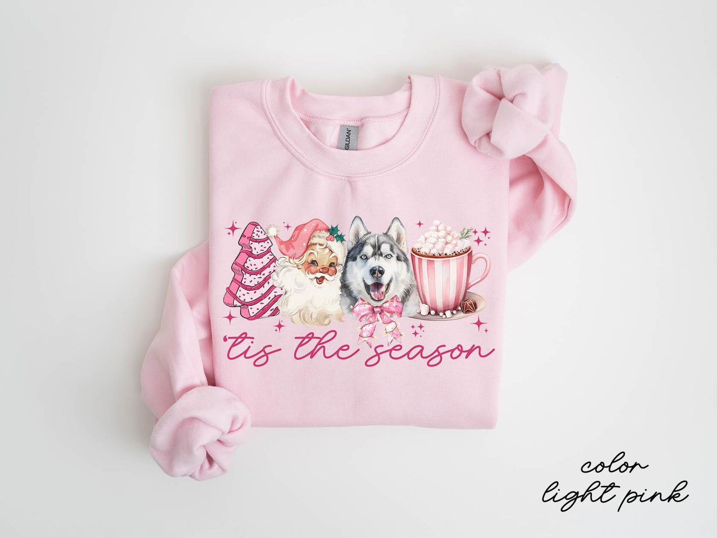 Siberian Husky Dog Christmas Sweatshirt Siberian Husky Dog Christmas Gifts Pink Christmas Crewneck Sweater Shirt Women Sweatshirt – Soft Feel · Great Gift For Fans