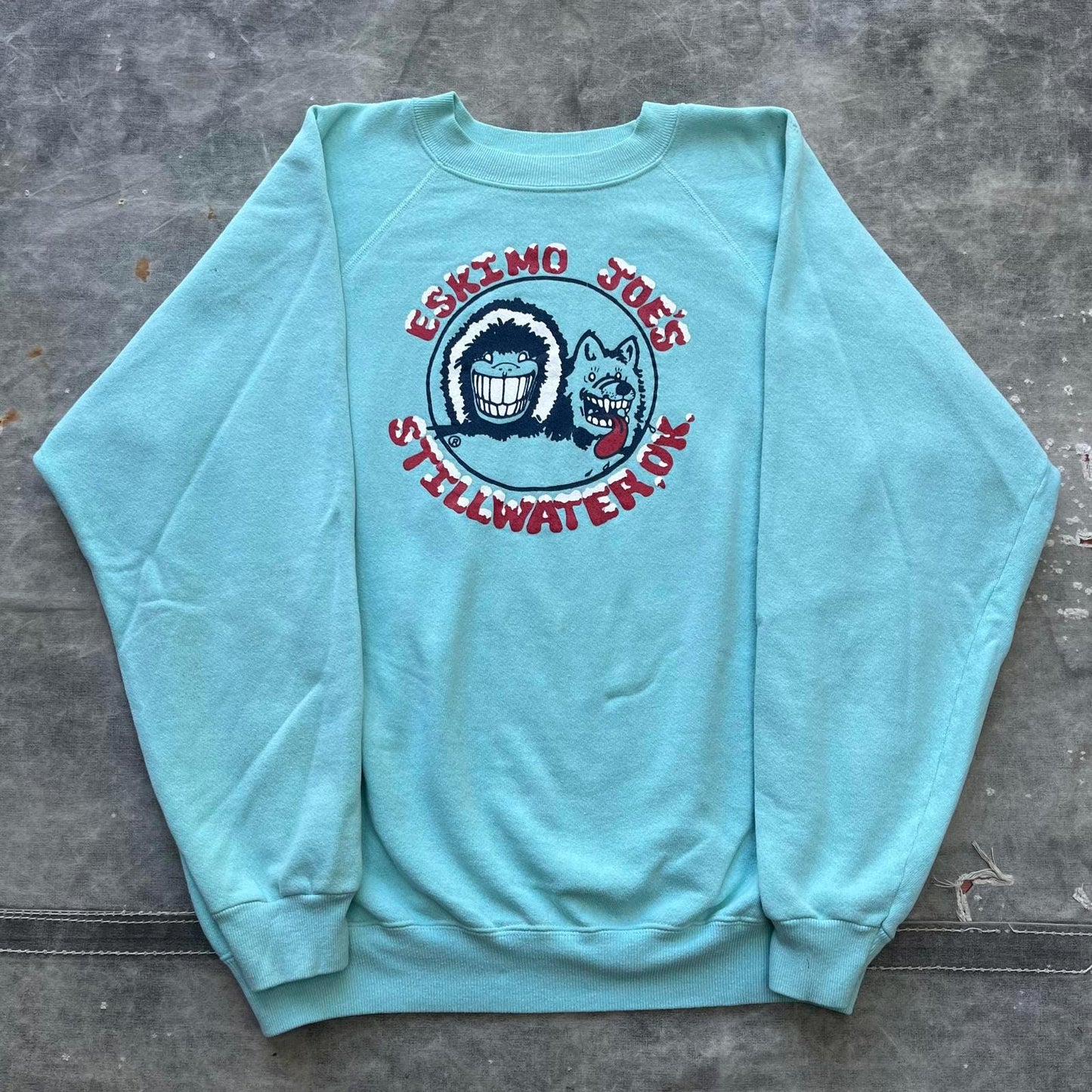 Vintage 80s Eskimoo Joes Light Turquoise Oklahoma Sweatshirt Sweatshirt – Soft Feel · High-Quality Print