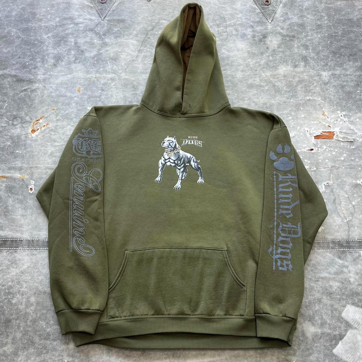 Vintage Y2K Olive Green Rude Dogs Pitbull Grunge Hoodie Hoodie – Bold Style · Must-Have Style