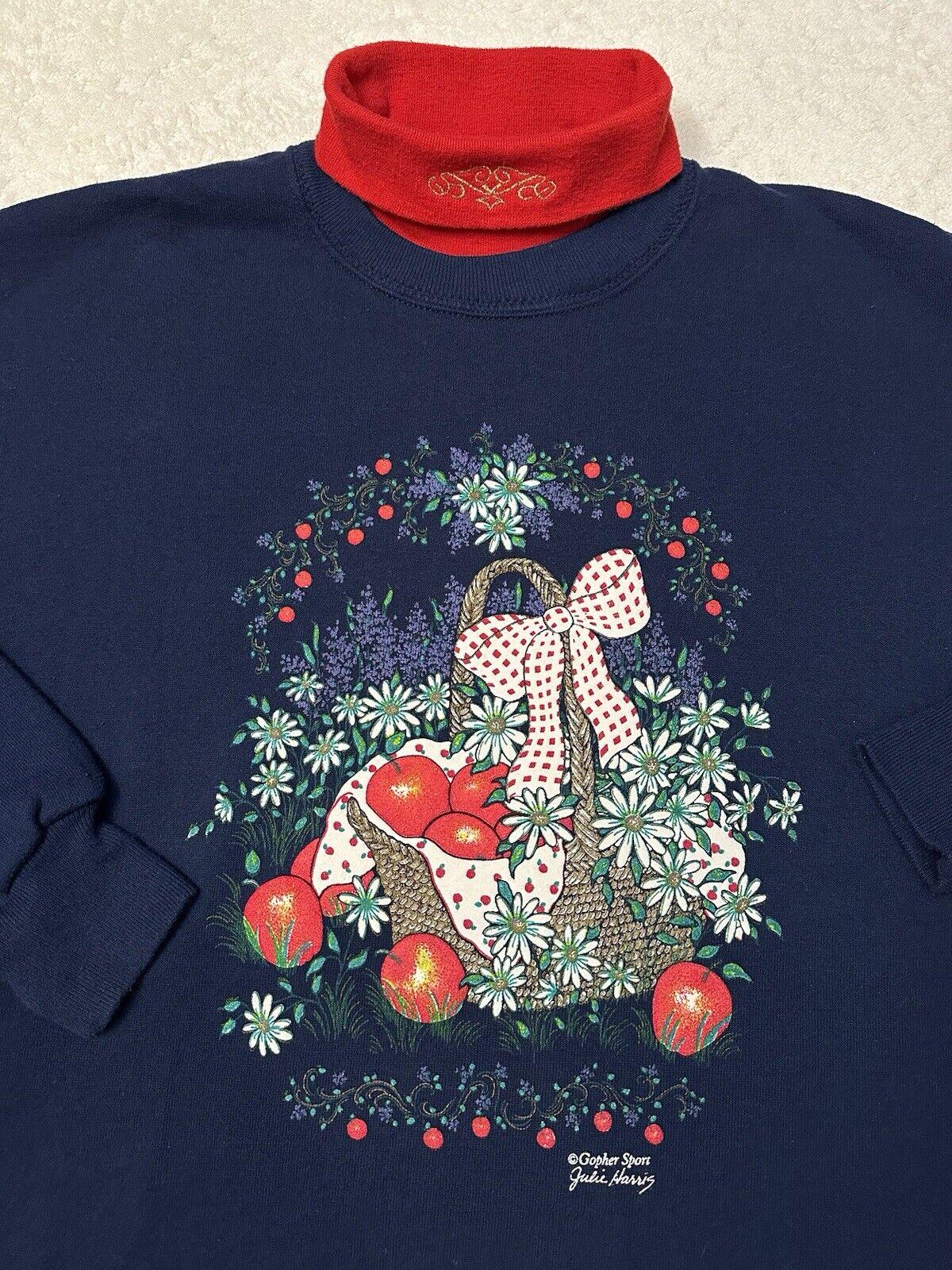 Vintage 80s 90s Apple Garden Flower Basket Art Turtleneck Sweatshirt Womens XL Sweatshirt – Fan Favorite · Top Pick For Any Outfit