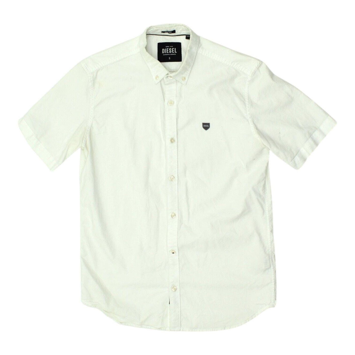 Diesel Mens White Short Sleeve Button Down Collar Stretch Shirt Designer VTG Graphic Tee – Soft Feel · High-Quality Print