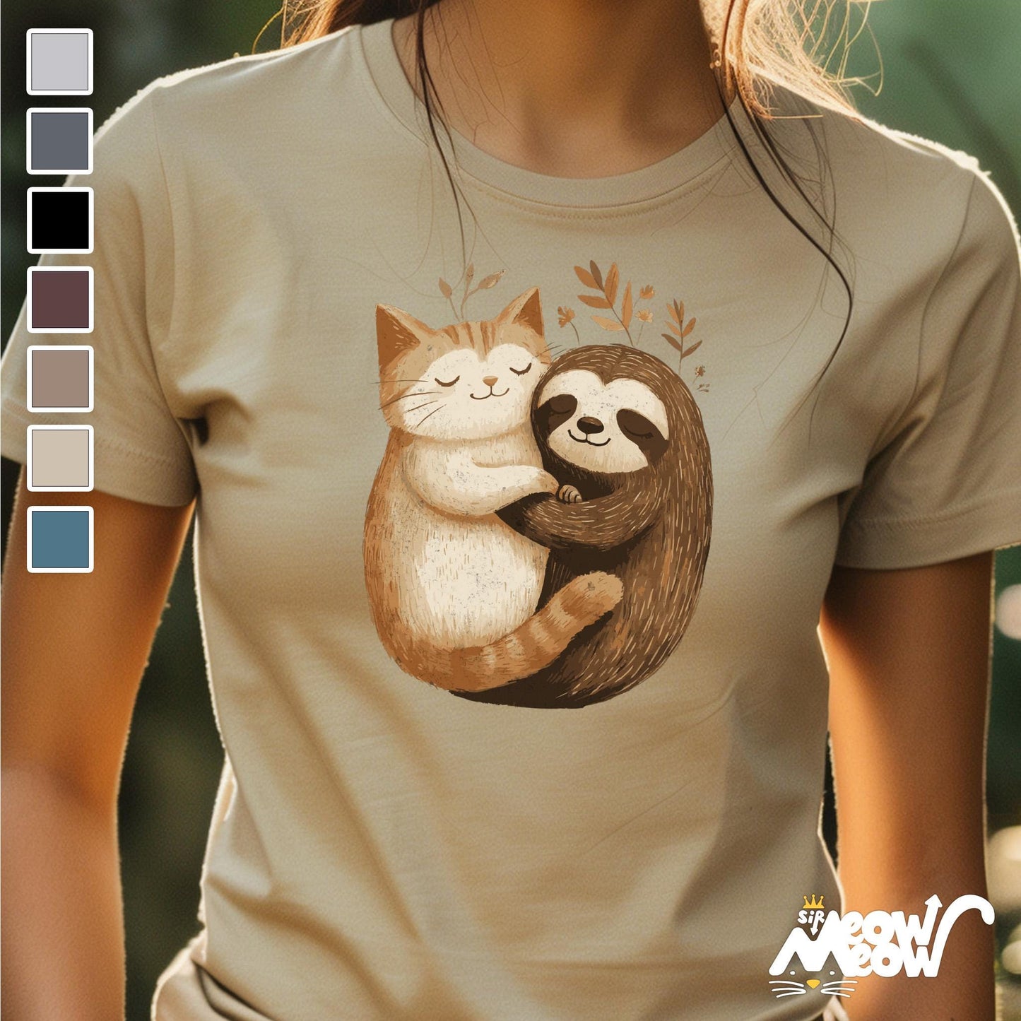 Cat Sloth Hug T Shirt Cute Animal Friendship Tee Adorable Gift for Animal Lovers Graphic Tee – Soft Feel · Top Pick For Any Outfit