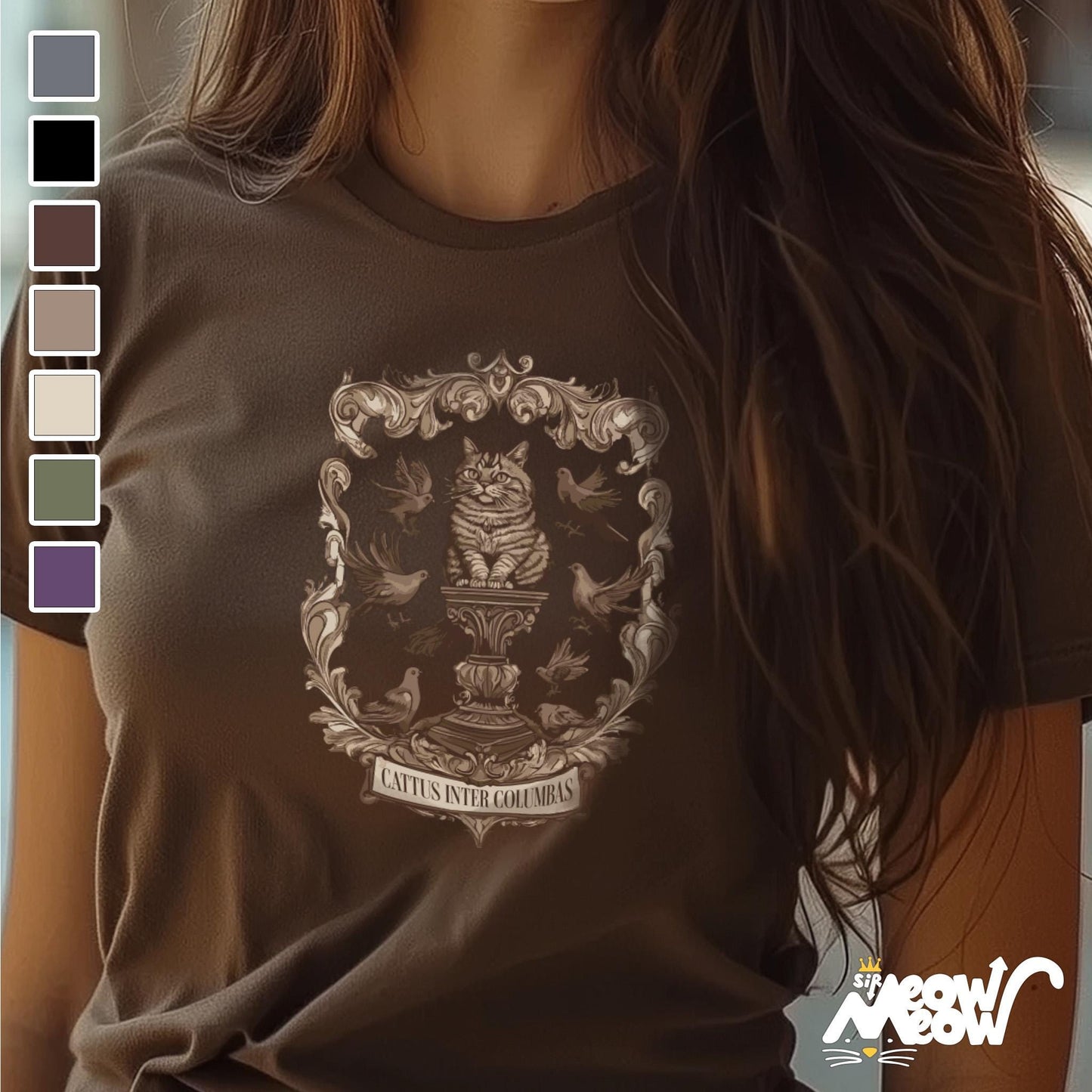 Renaissance Cat T Shirt Funny Latin Motto Cat Shirt Vintage Crest Cat Among Pigeons Tee Baroque Cat Lover Gift Graphic Tee – Aesthetic Look · High-Quality Print