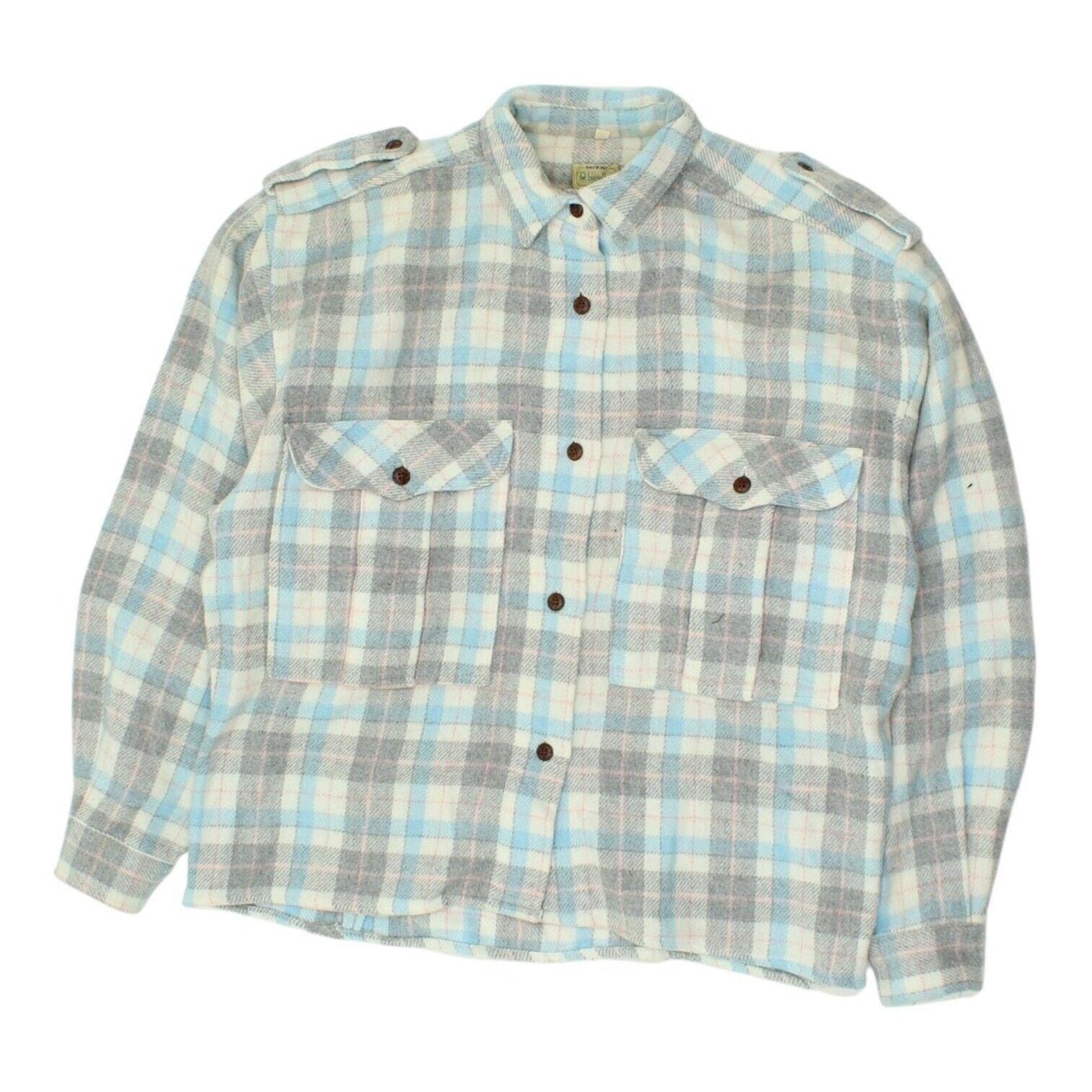 Benetton Womens Grey Blue Acrylic Button Up Check Shirt Vintage Designer VTG Graphic Tee – Easygoing Wear · Perfect For Daily Wear