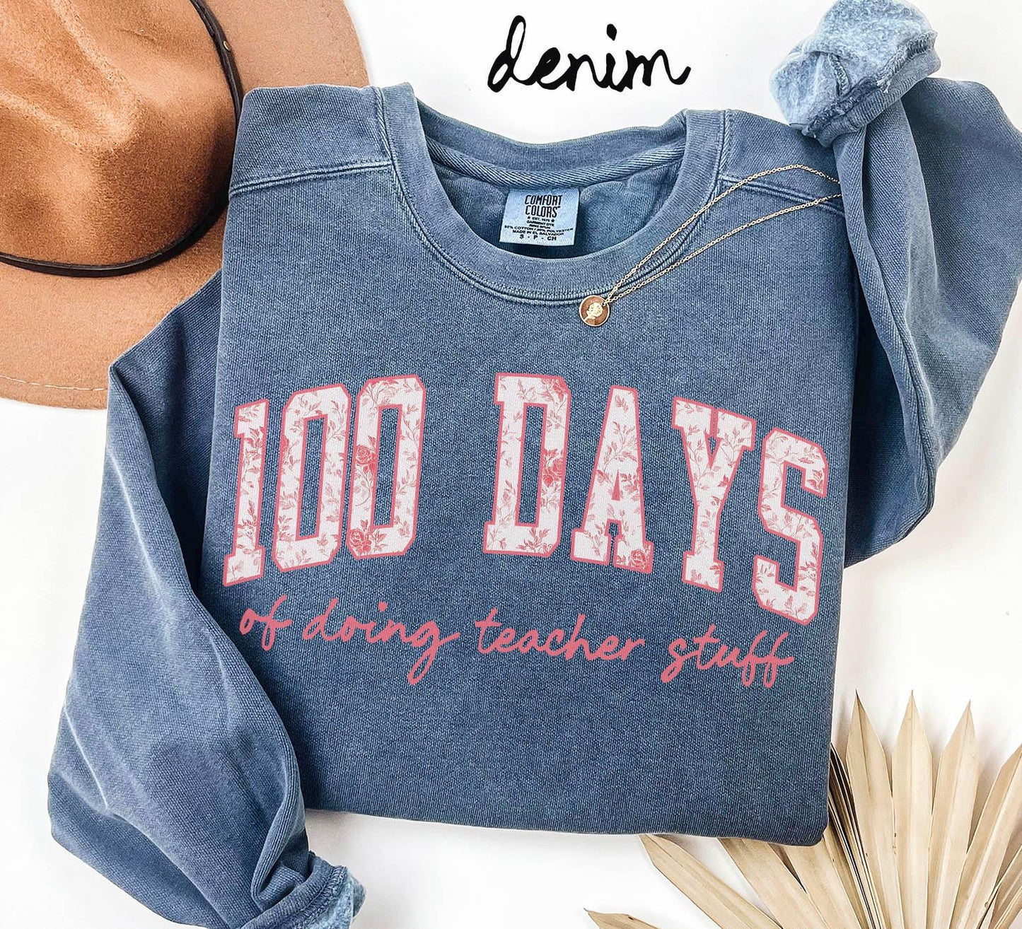 100 Days of School Sweatshirt Teacher Gifts Graduation Gifts Pink Toile Crewneck Chinoiserie Shirt for Women Sweatshirt – Bold Style · Great Gift For Fans
