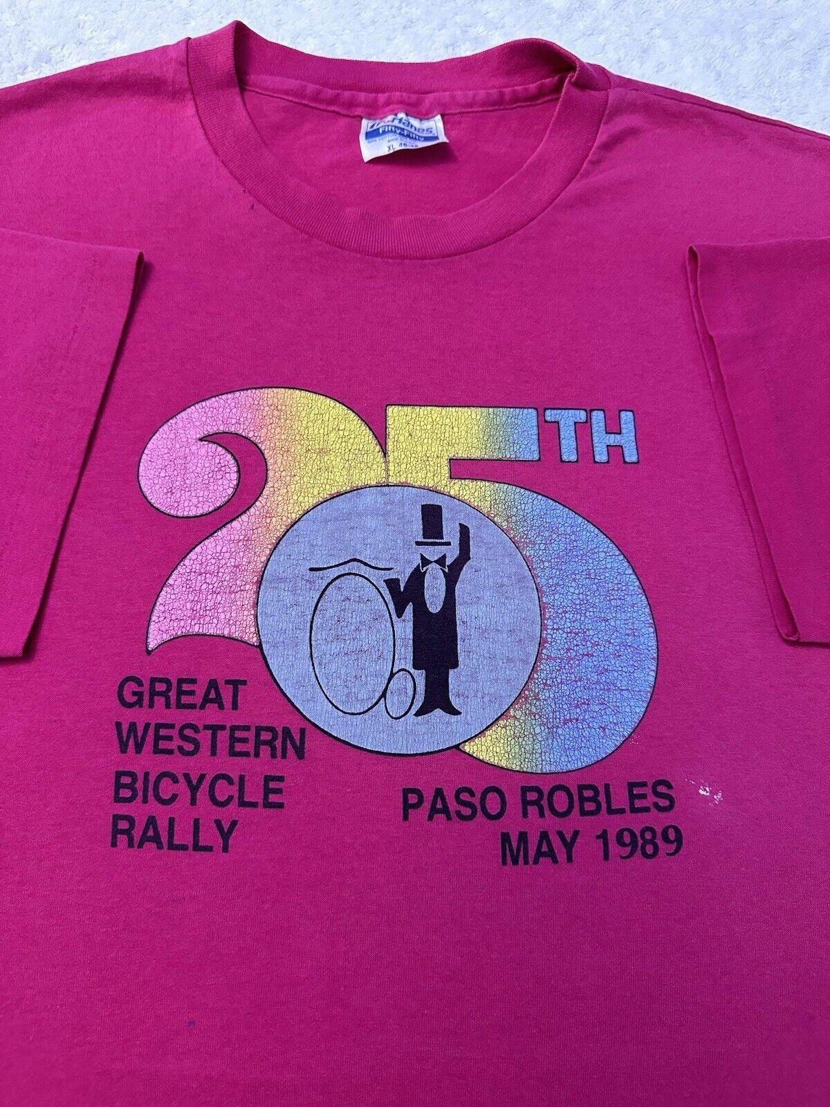 Vintage 80s 1989 25th Great Western Bicycle Rally Paso Robles Event T Shirt XL Graphic Tee – Bold Style · Trending Graphic Apparel