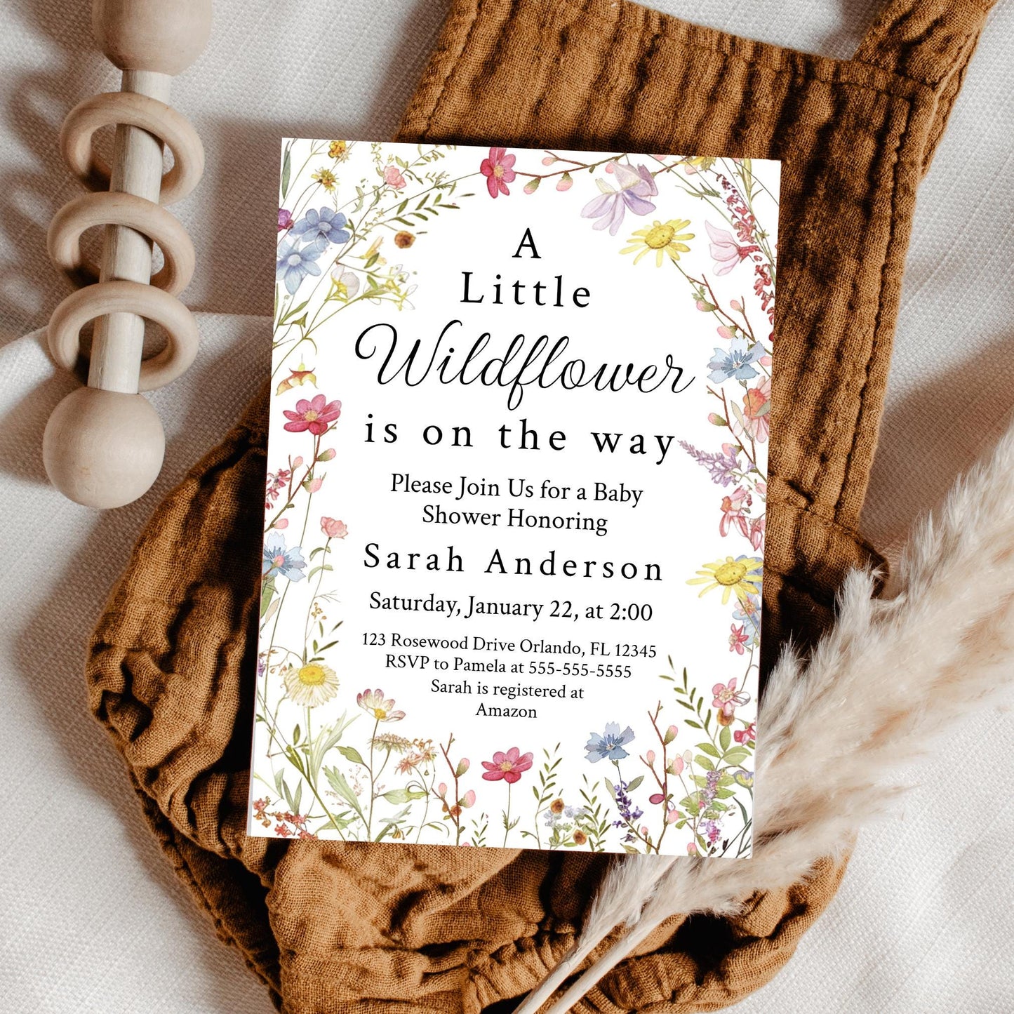 Wild Flower Baby Shower Invitation Wildflower Baby Shower Invite A Little Wildflower is on the Way Invitation Template Floral Baby Shower Graphic Tee – Bold Style · High-Quality Print