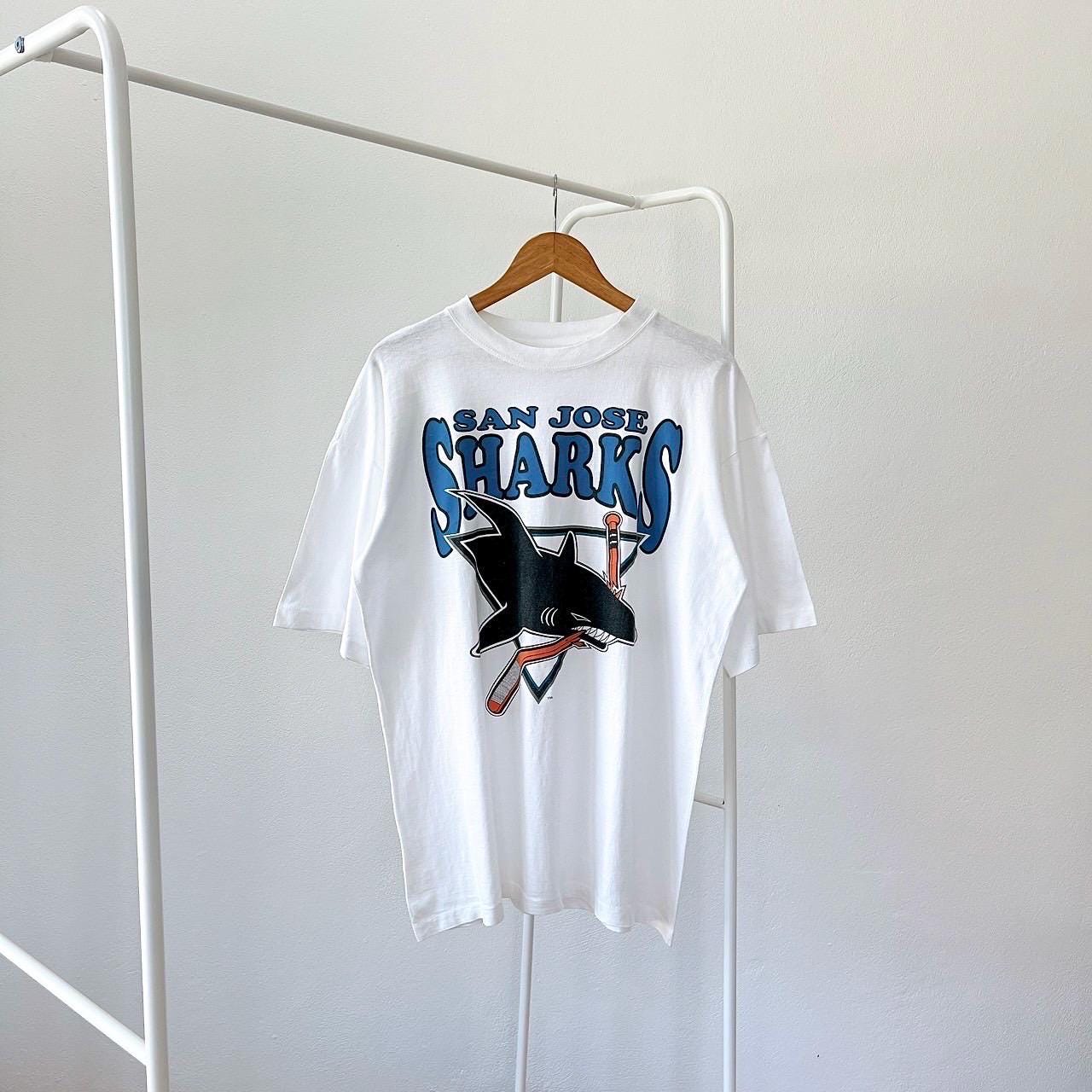 90s San Jose Sharks NHL hockey white t shirt L Graphic Tee – Bold Style · Must-Have Style