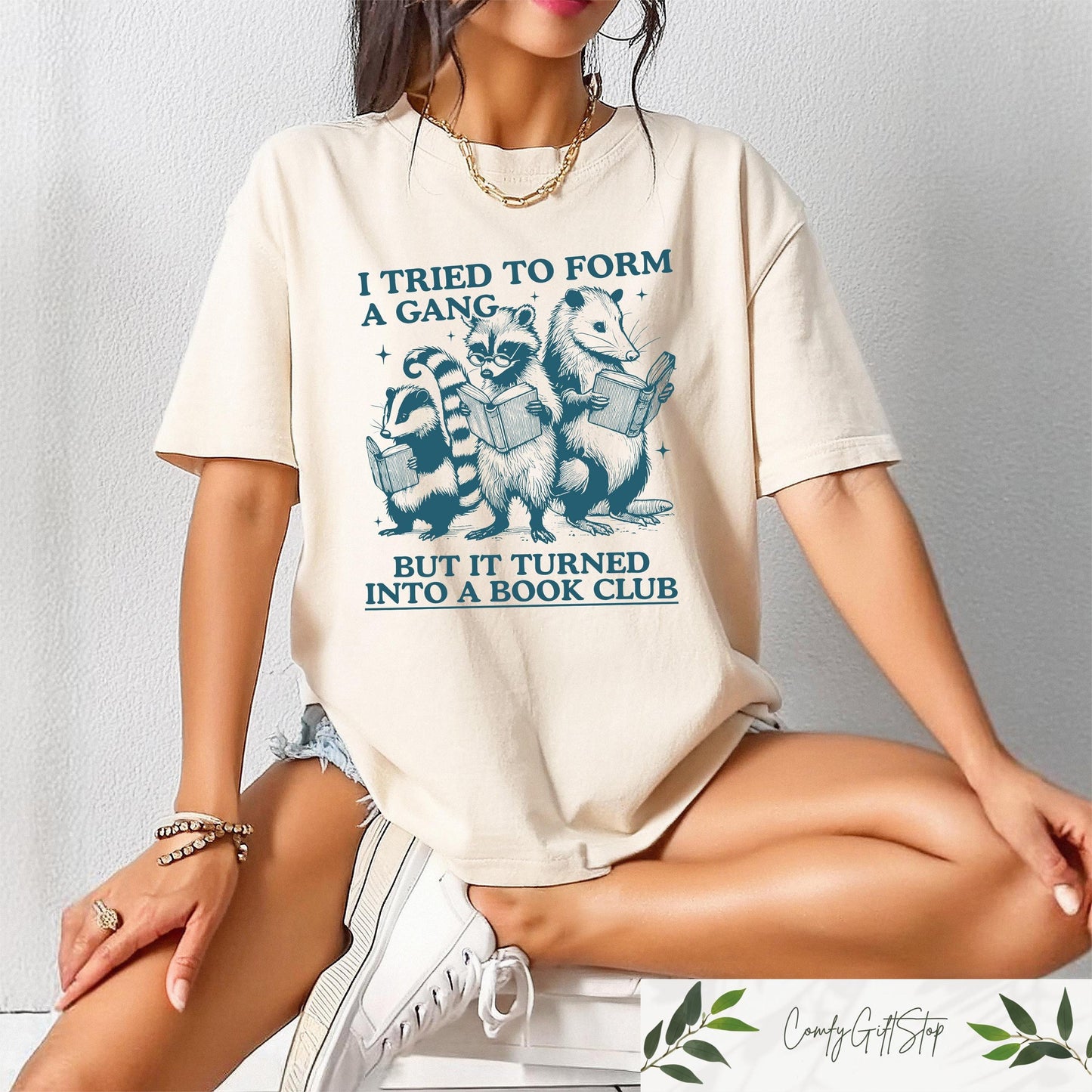 Retro Comfort Funny Reading T shirt I Tried To Form A Gang But It Turned Into A Book Club Tee Retro Raccoon Shirt Book Club Gift Graphic Tee – Warm & Stylish · Great Gift For Fans