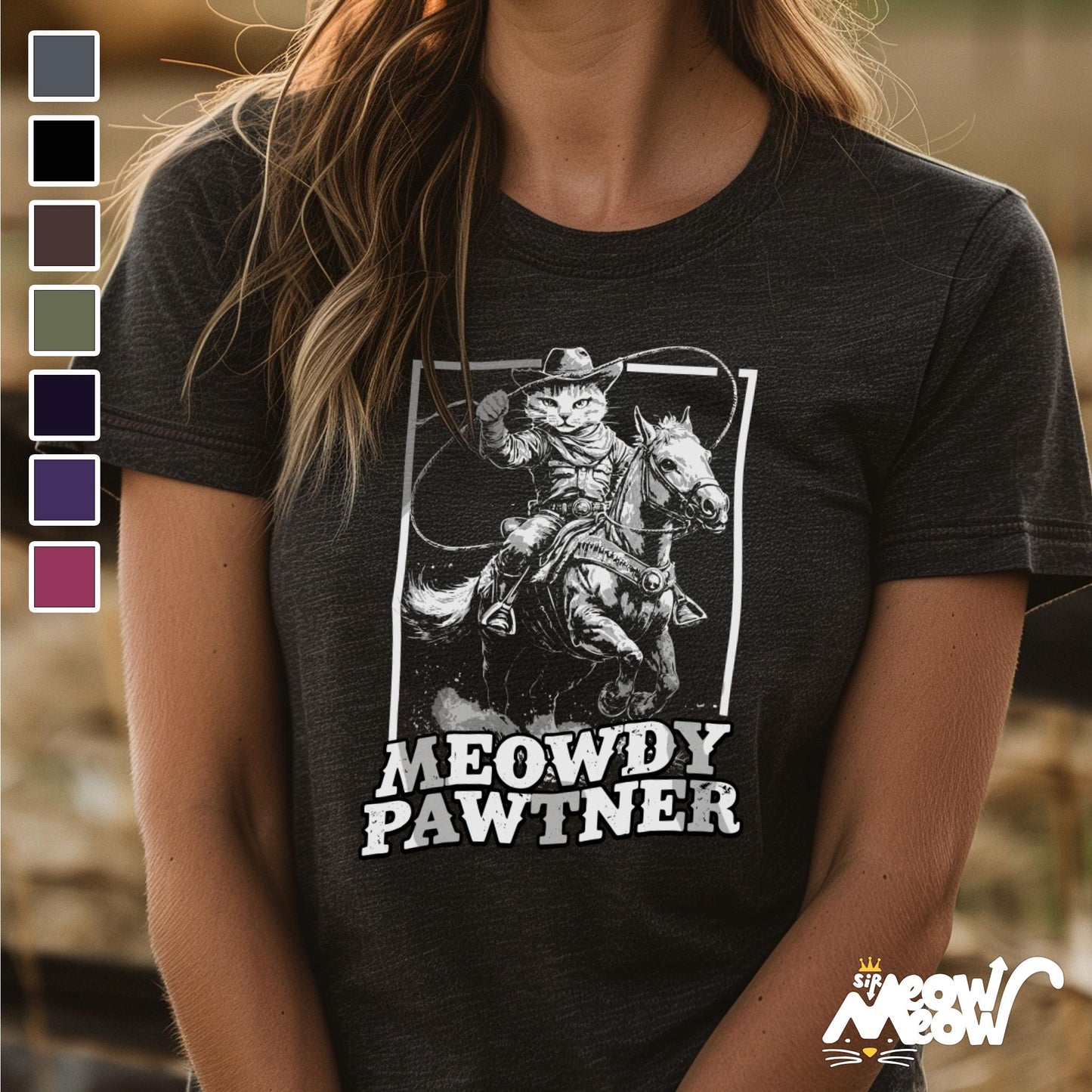 Funny Cowboy Cat T Shirt Meowdy Pawtner Western Cat Tee Vintage Rodeo Style Cat Lover Gift Country Humor Cat Shirt Graphic Tee – Aesthetic Look · Top Pick For Any Outfit