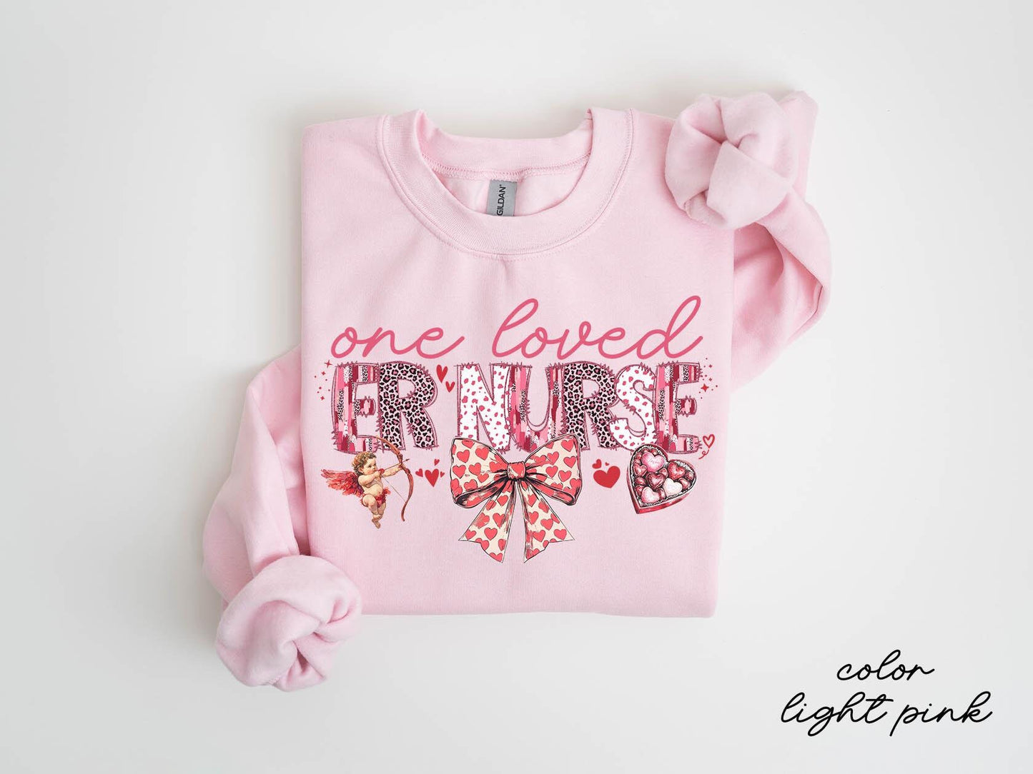 ER Nurse Valentine39s Day Sweatshirt Emergency Room Nurse Gifts Brushstroke Coquette Bow Crewneck Shirt Women Sweatshirt – Fan Favorite · Great Gift For Fans