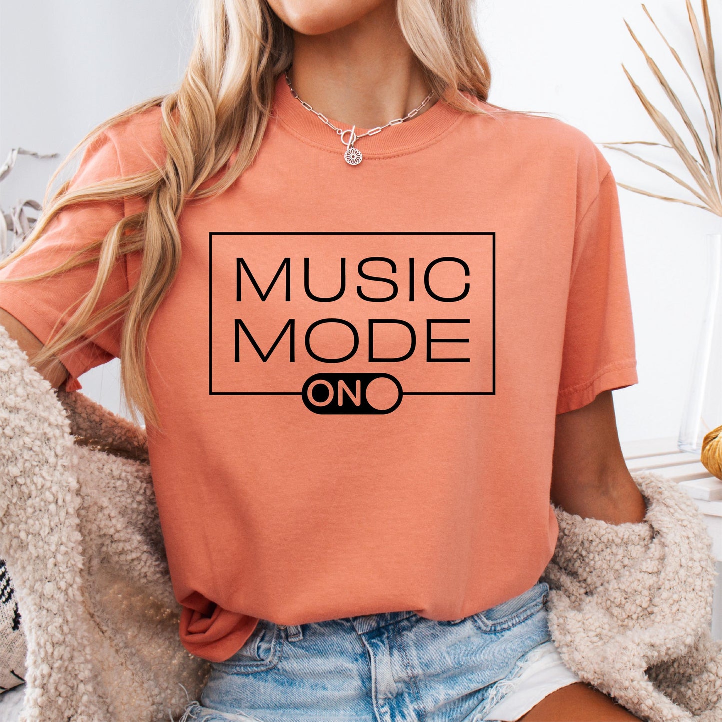 Music Mode On Shirt Music Teacher Gift Theatre Teacher Tee Fun Gift for Educators Graphic Tee – Soft Feel · Trending Graphic Apparel