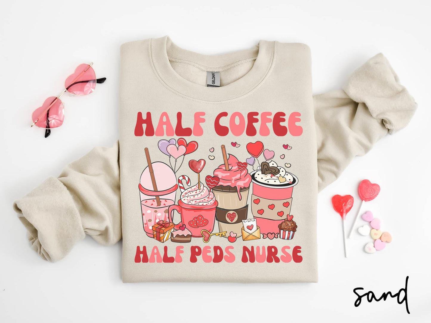 PEDS Nurse Valentine39s Day Sweatshirt Valentine PEDS Nurse Gifts Graduation Gifts Valentines Crewneck Shirt Love Coffee Sweatshirt – Fan Favorite · High-Quality Print