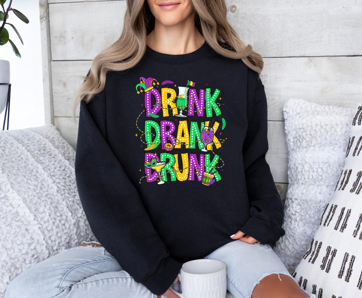 Mardi Gras Drink Drank Drunk Shirt Mardi Gras Drinking Party Sweatshirt Wine Mardi Gras Beads Shirt Mardi Gras Carnival Trendy shirt Sweatshirt – Cozy Vibes · Great Gift For Fans