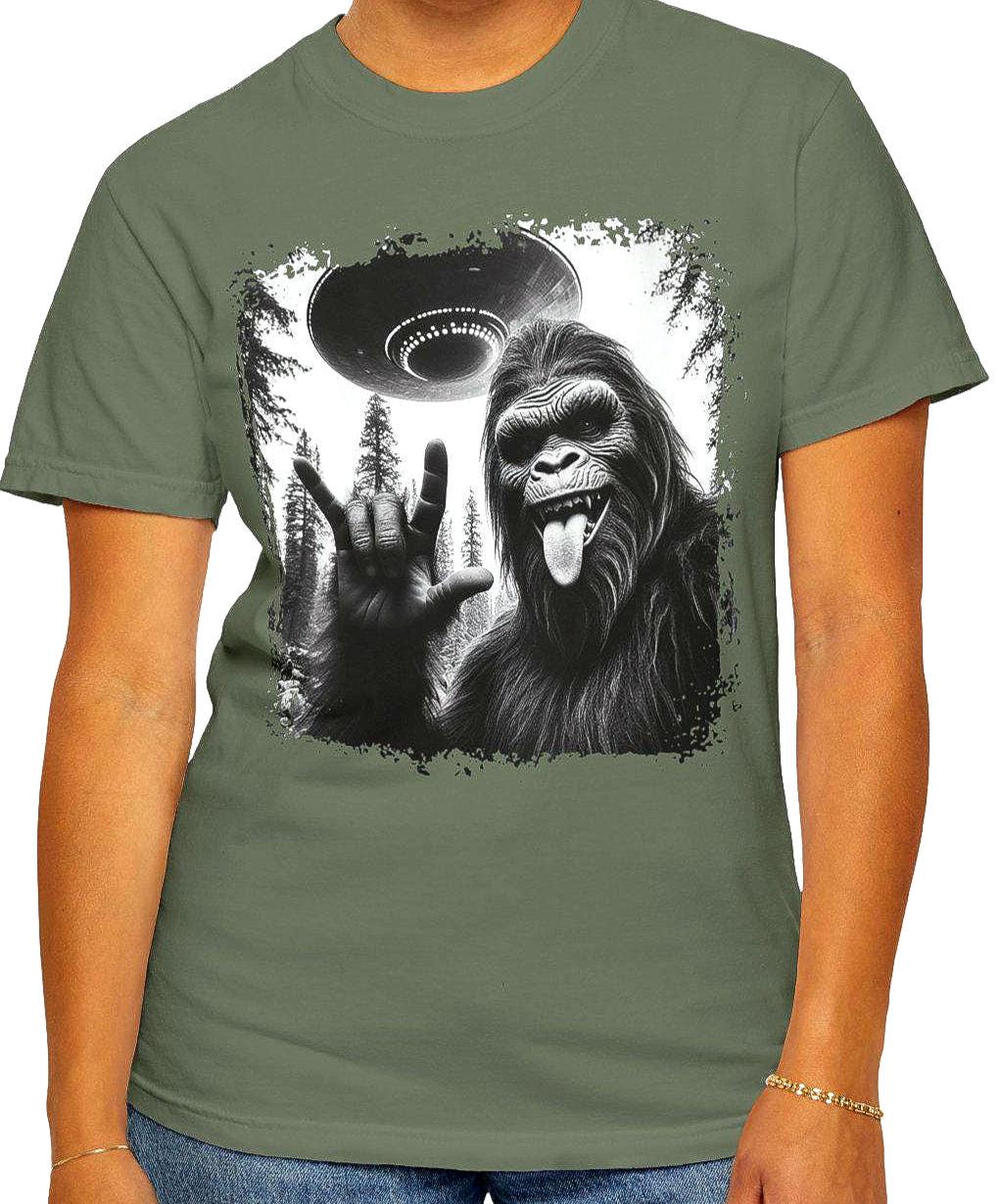 Bigfoot Alien UFO T shirt Sasquatch Extraterrestrial Tee Cryptid Abduction Shirt Vintage Spaceship Tee Sasquatch Gift Graphic Tee – Easygoing Wear · Trending Graphic Apparel