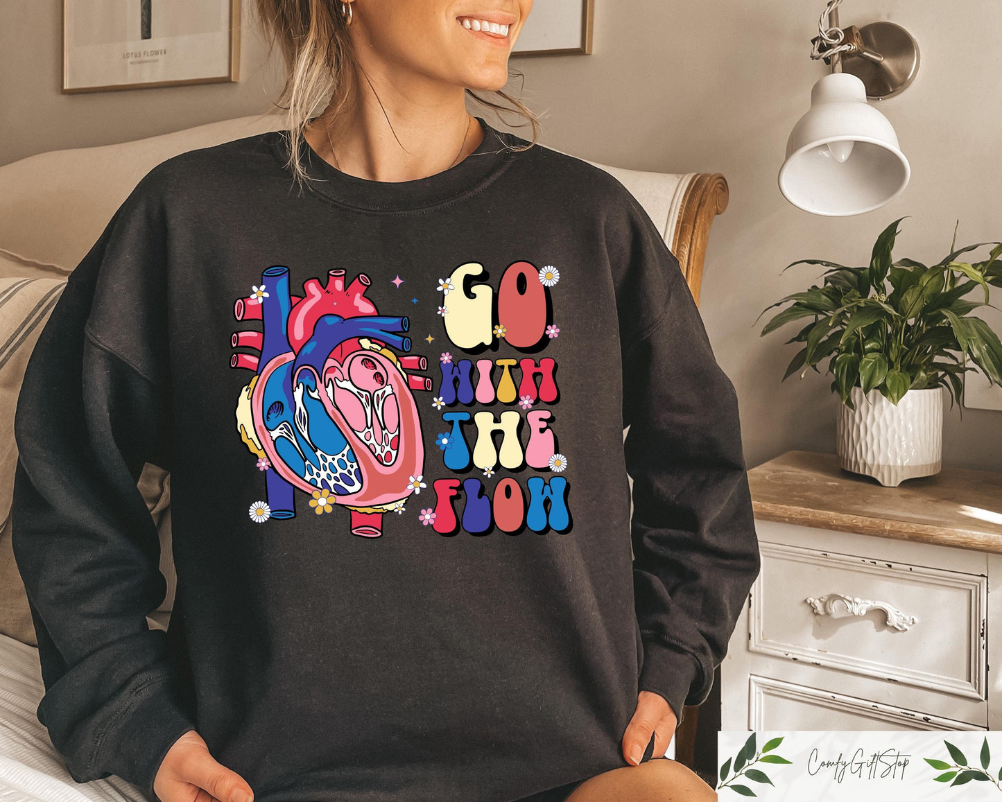 Retro Comfort Go With The Flow Sweatshirt Nursing Outfit CVICU Nurse Gift For Women Nurse Appreciation Gift Cardiac Nurse T shirt Sweatshirt – Bold Style · Trending Graphic Apparel