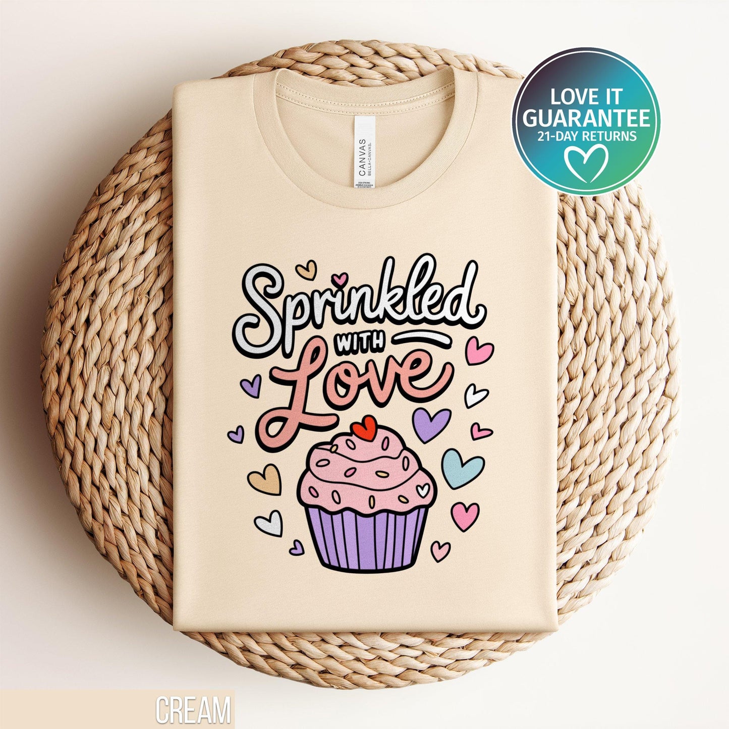 Cute Cupcake T Shirt Sprinkled with Love Tee Heart Cupcake Shirt Adorable Bakery T Shirt Sweet Valentines Day Gift Cute Lovers Shirt Graphic Tee – Feel-Good Design · Perfect For Daily Wear