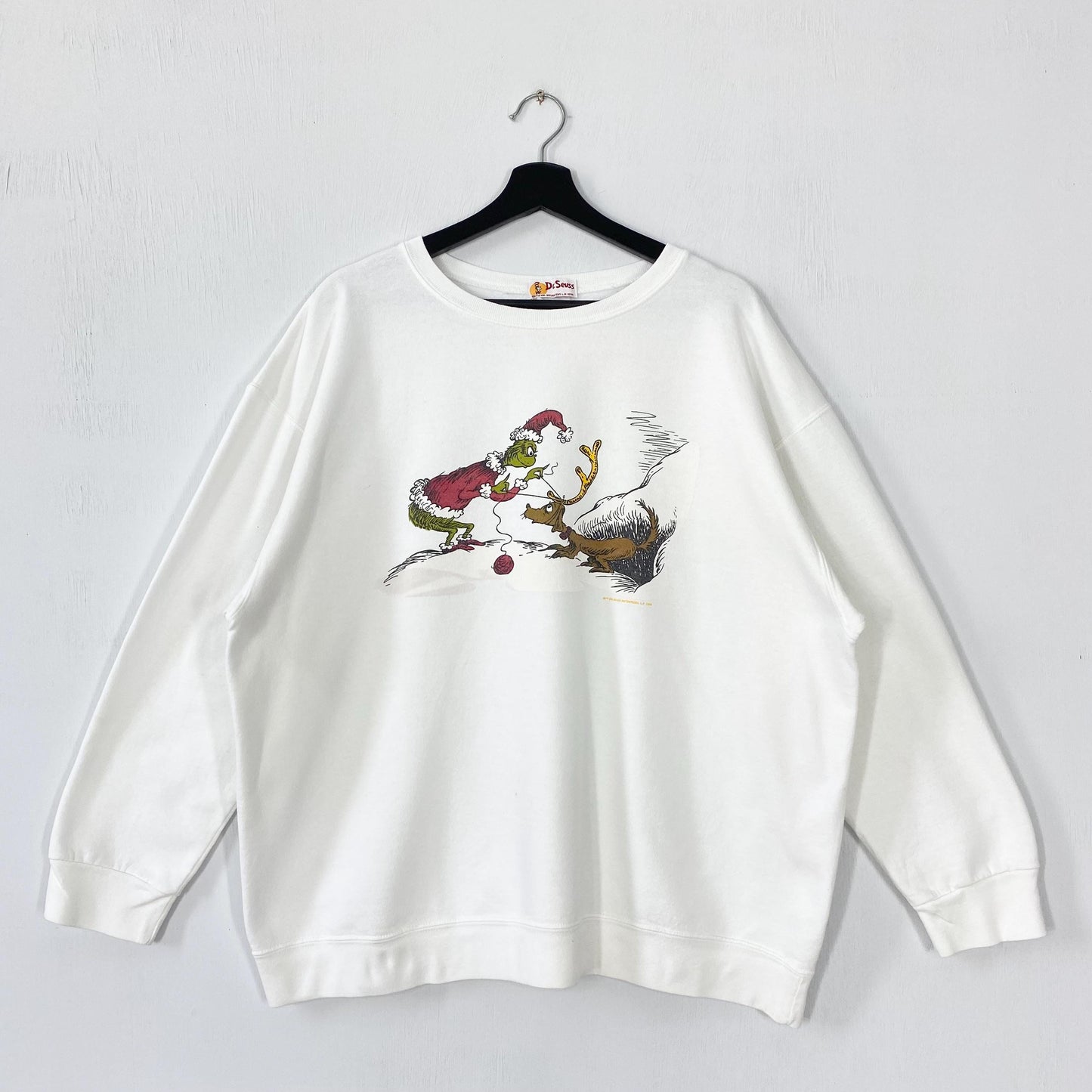 Vintage 90s Grinch Sweatshirt Grinch Crewneck Dr Seuss Grinch Sweater Pullover Dr Seuss Grinch Cartoon Print Logo White XLarge Sweatshirt – Soft Feel · Great Gift For Fans