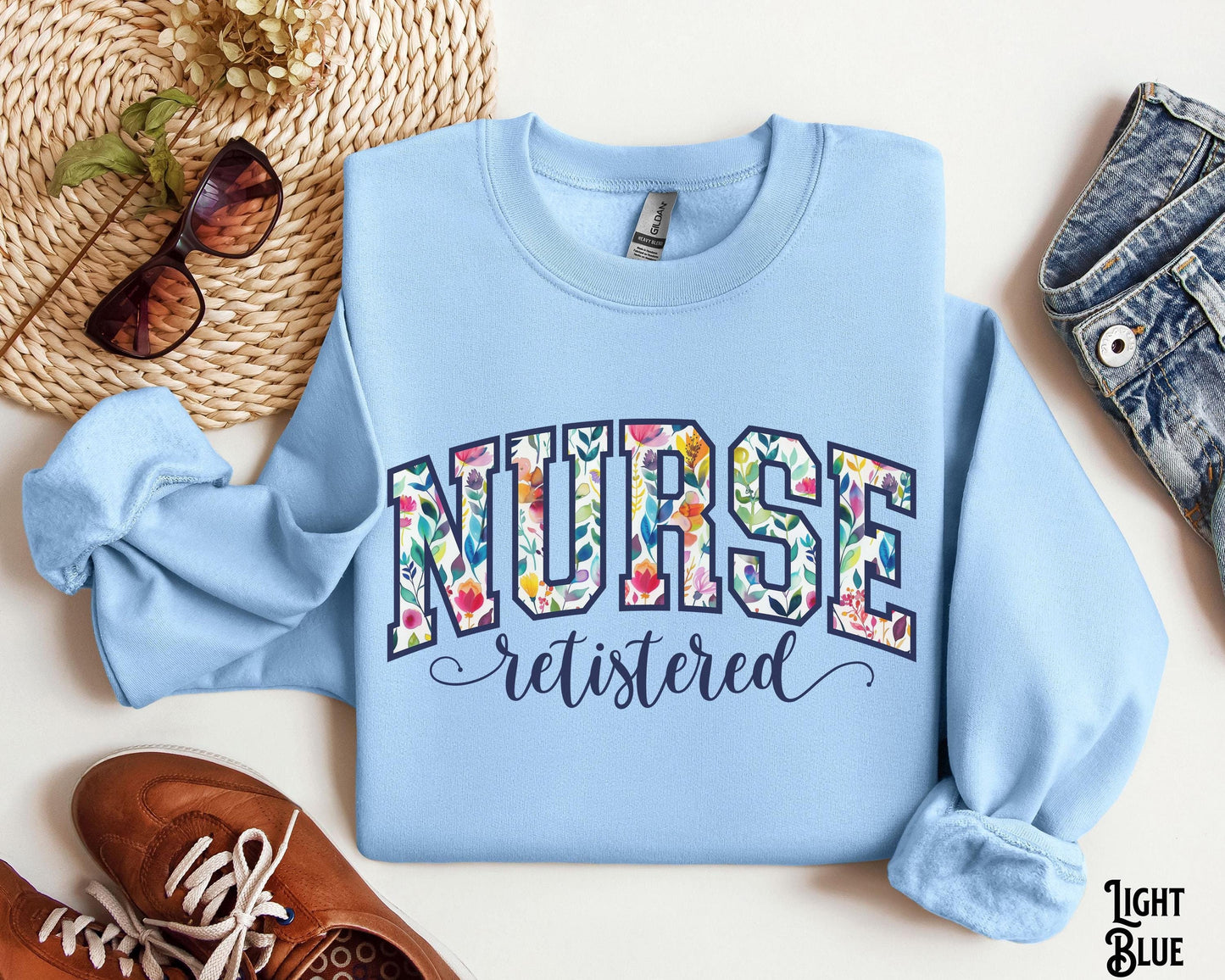 Registered Nurse Sweatshirt RN Varsity Sweater Nurse Floral Crewneck RN Flower Fleece Nursing Spring Summer Gift for Registered Nurse Sweatshirt – Everyday Comfort · High-Quality Print