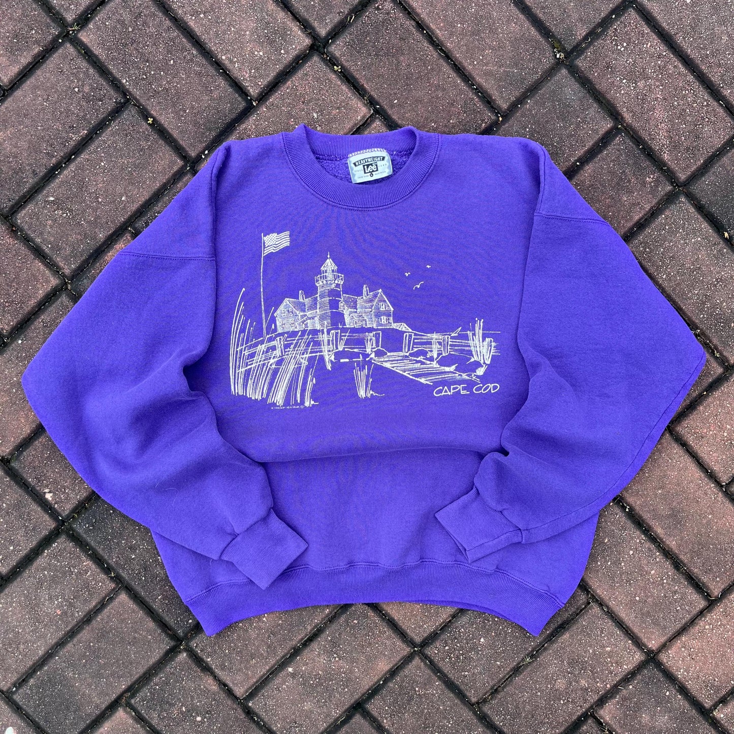 Vintage 90s Lee Tag Cape Cod Spellout Big Logo Printed Sweatshirt Crewneck Pullover Baggie Sweater Lighthouse Cape Cod Size L Colour Purple Sweatshirt – Bold Style · Must-Have Style