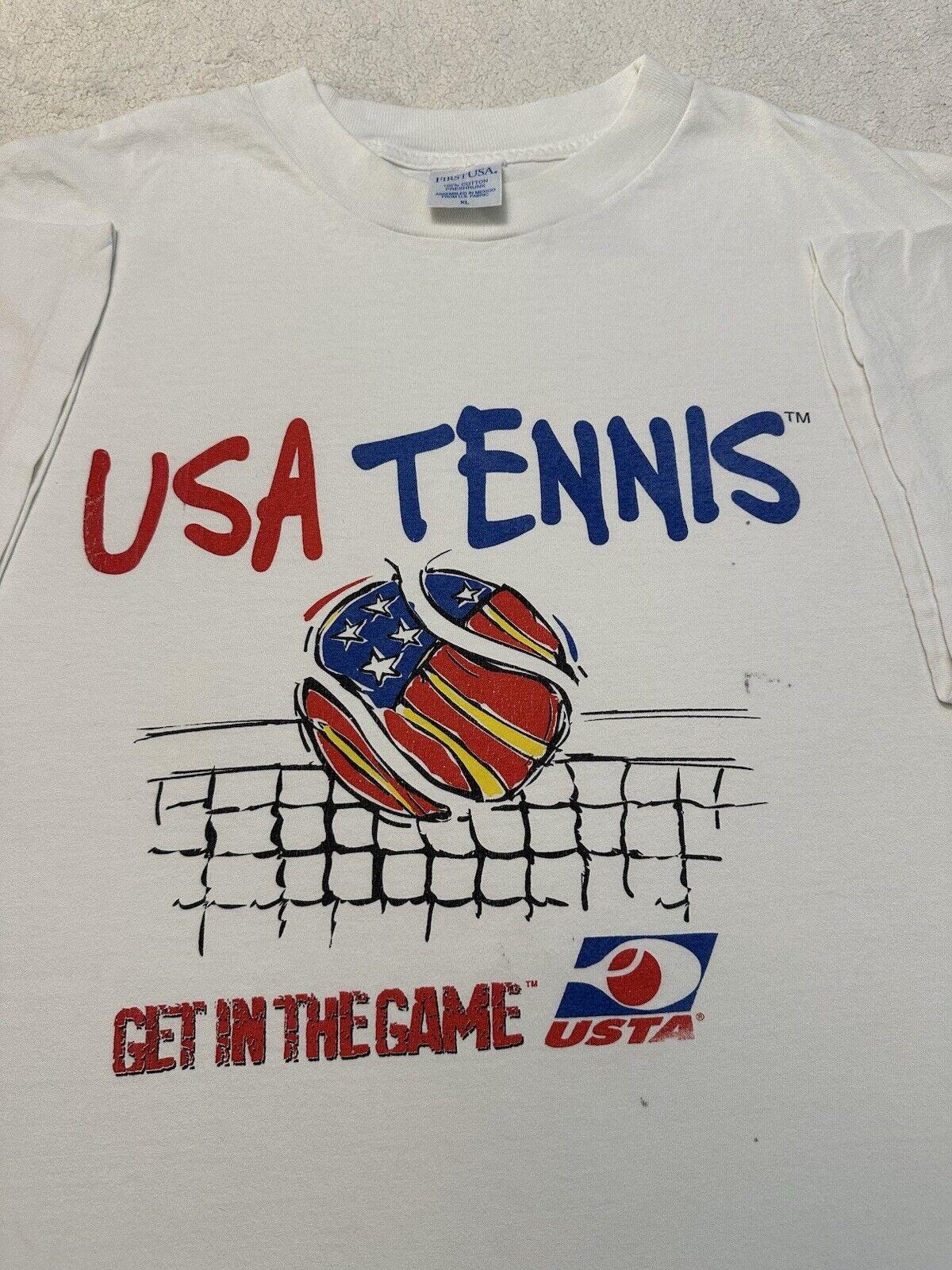 Vintage 90s 1990s USA Tennis Get In The Game USTA Graphic Promo T Shirt L XL Graphic Tee – Bold Style · High-Quality Print