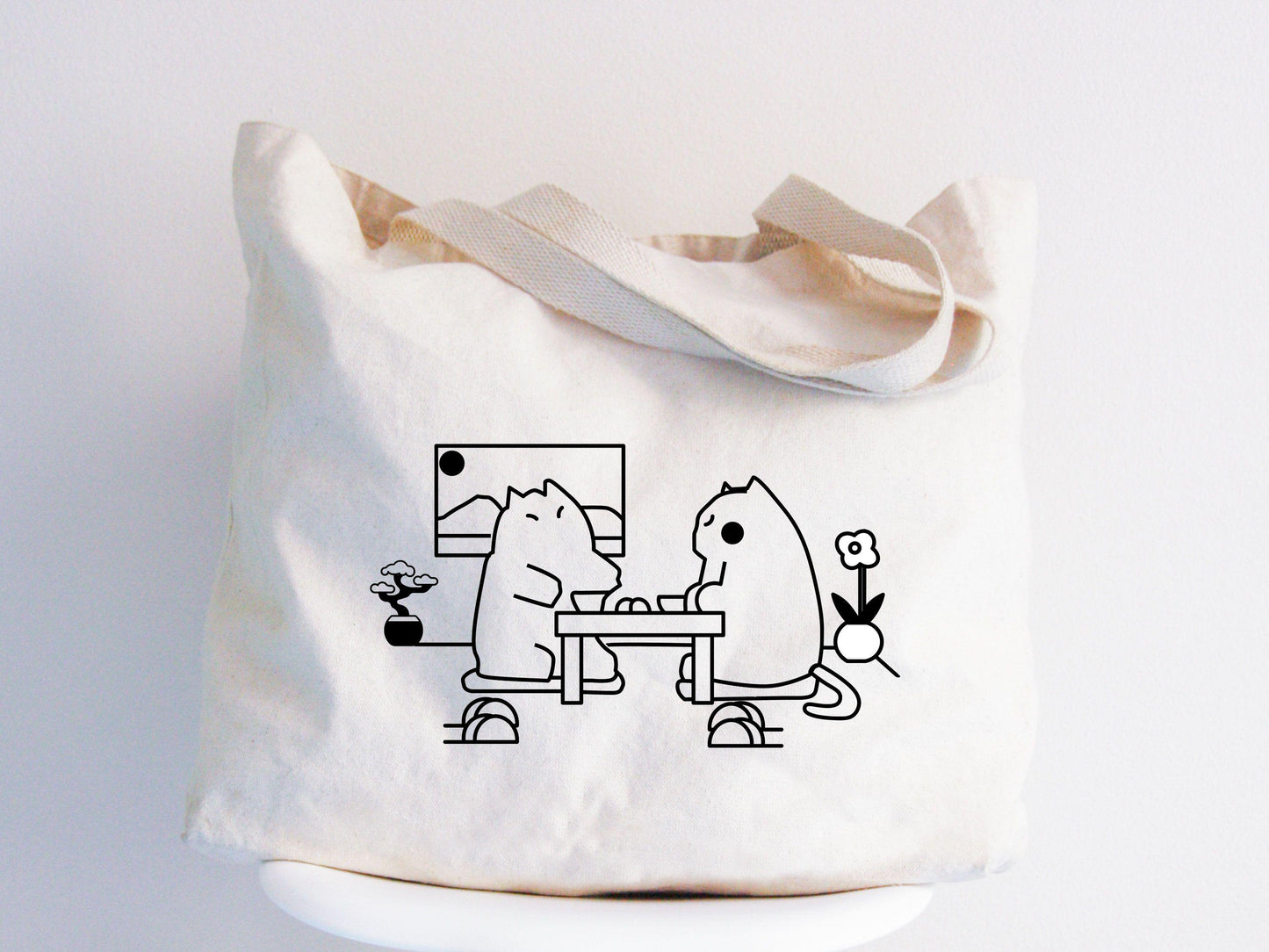 Cat Tote Bag Cats with Coffee Cats With Plants Funny Cat Lover Gift Funny Cat Tote Bag Animal lover Gift Coffee Date Tote Bag Tote Bag – Premium Graphic · Perfect For Daily Wear