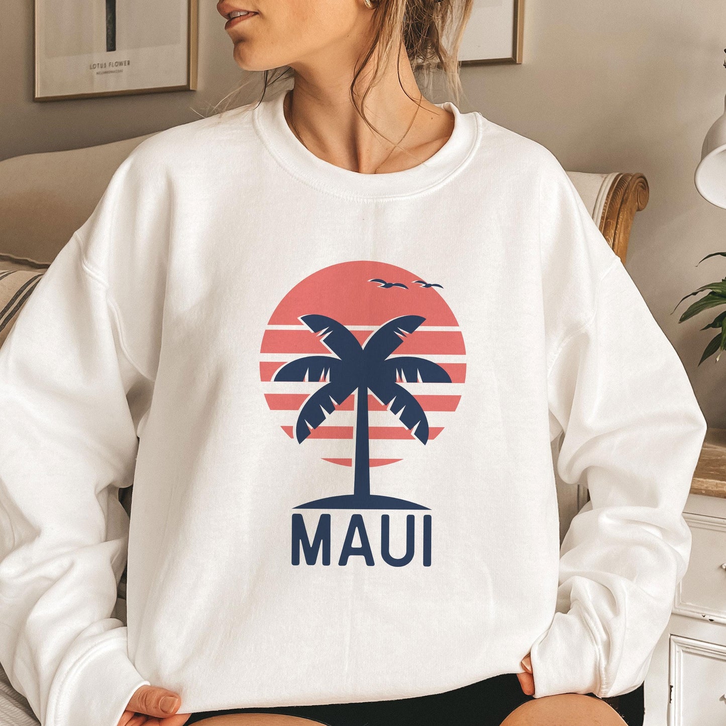 Maui Sweatshirt Retro Style Maui Sweatshirt Hawaii Palm Tree Sweater Personalization Available Sweatshirt – Cozy Vibes · Perfect For Daily Wear