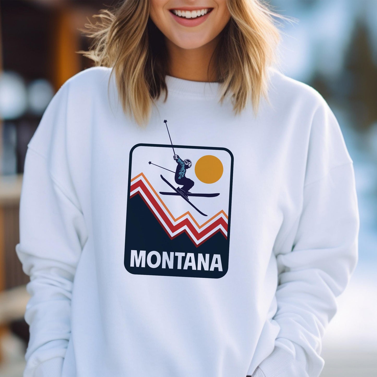 Montana Sweatshirt Unisex Snow Ski Jump Montana Sweatshirt Personalization Available Sweatshirt – Cozy Vibes · Perfect For Daily Wear