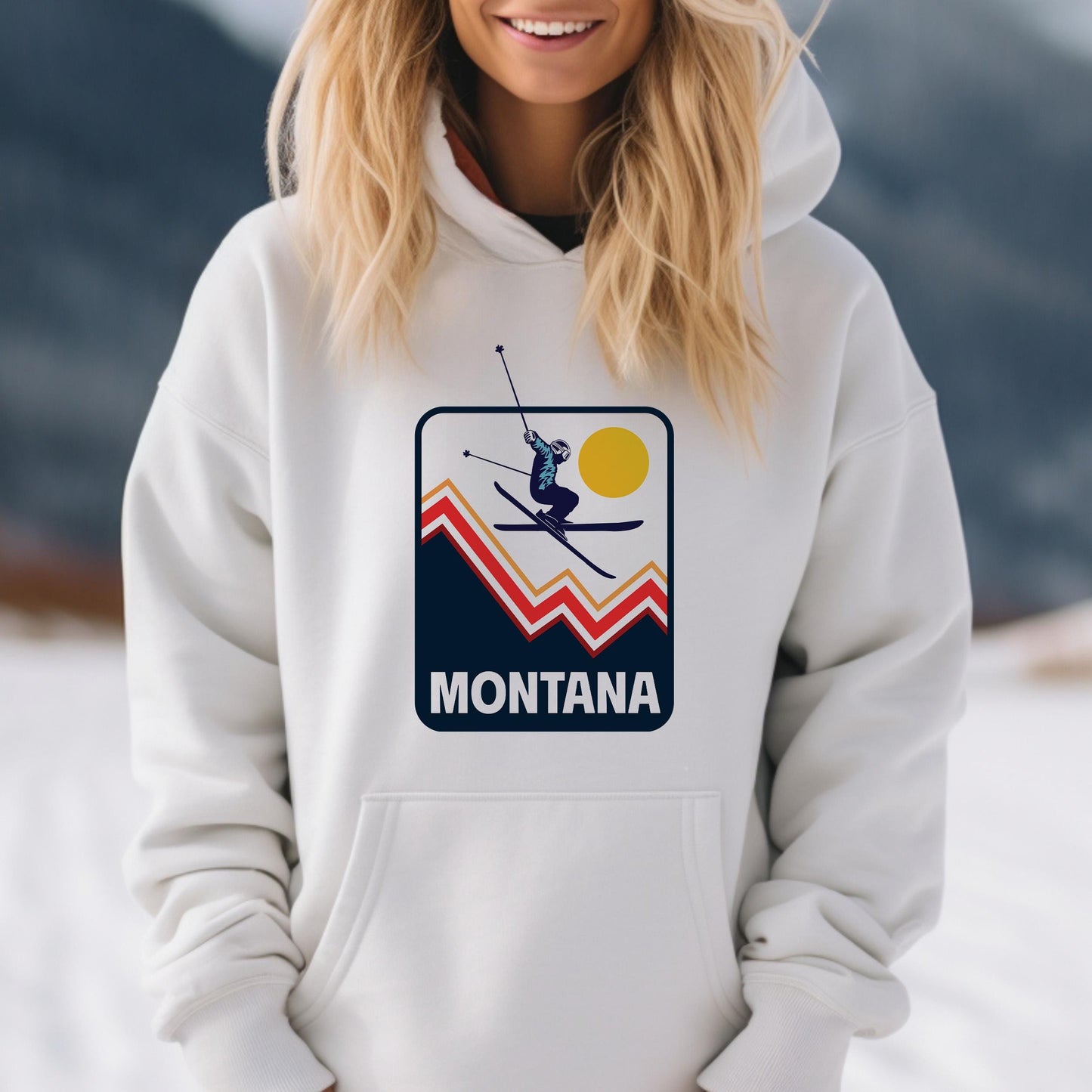 Montana Hoodie Snow Ski Jump Unisex Montana Hoodie Sweatshirt Personalization Available Hoodie – Cozy Vibes · Perfect For Daily Wear