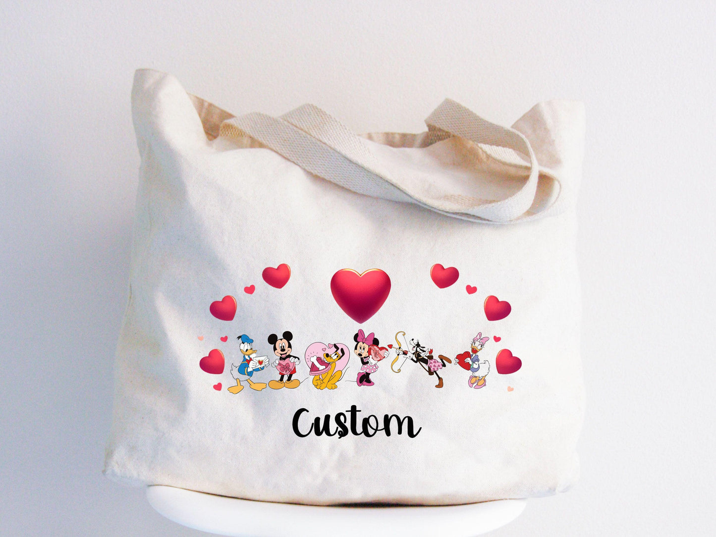 Custom Disney Hearts Bag Disneyland Valentines Tote Bag Mickey And Friends Valentine Tote Valentines Day Bag Minnie Mickey Mouse Tote Tote Bag – Aesthetic Look · Perfect For Daily Wear