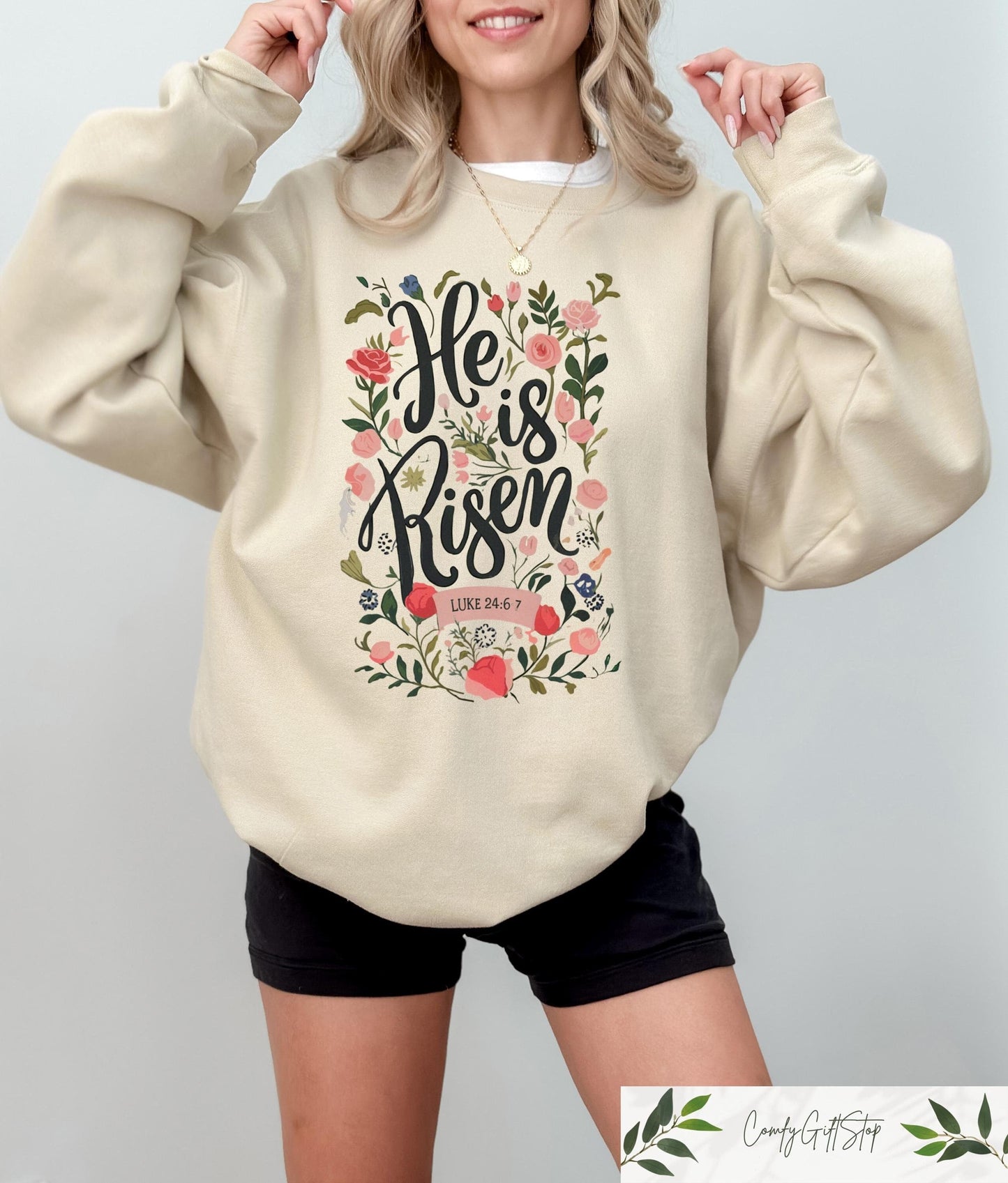 Christian Easter Sweatshirt He Is Risen Tshirt Christian Women Shirt Easter Bible Verse Shirt Religious Easter Gift Church Matching Tee Sweatshirt – Feel-Good Design · High-Quality Print