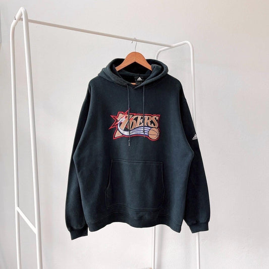 00s Philadelphia 76ers NBA basketball Adidas black hoodie L Hoodie – Cozy Vibes · Trending Graphic Apparel