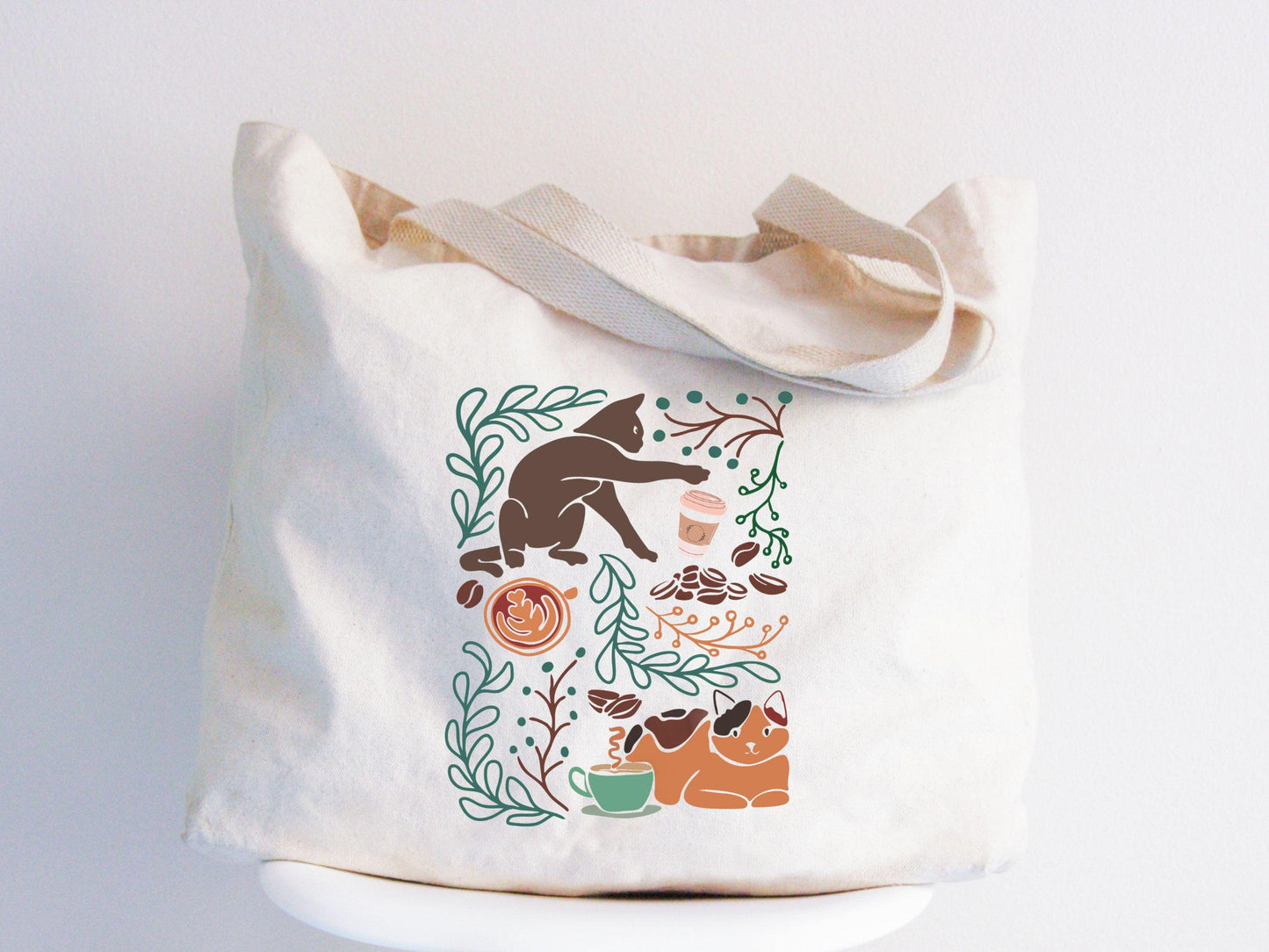 Cat Tote Bag Whimsical Watercolor Designs Cats with Coffee Cats With Plants Funny Cat Lover Gift Funny Cat Tote Bag Animal lover Gift Tote Bag – Fan Favorite · Must-Have Style