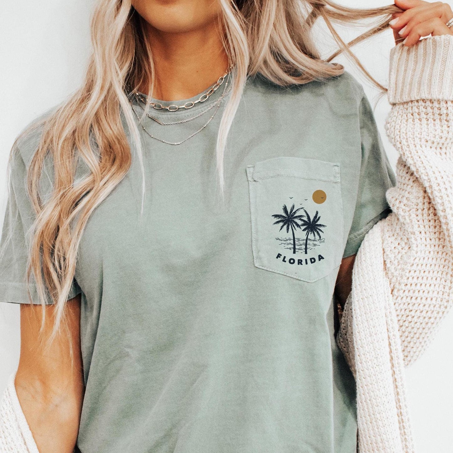 Florida Palm Tree Pocket Tee Summer Coastal Vibes Top Beach Apparel Comfort Colors Graphic T Shirt Graphic Tee – Warm & Stylish · Trending Graphic Apparel