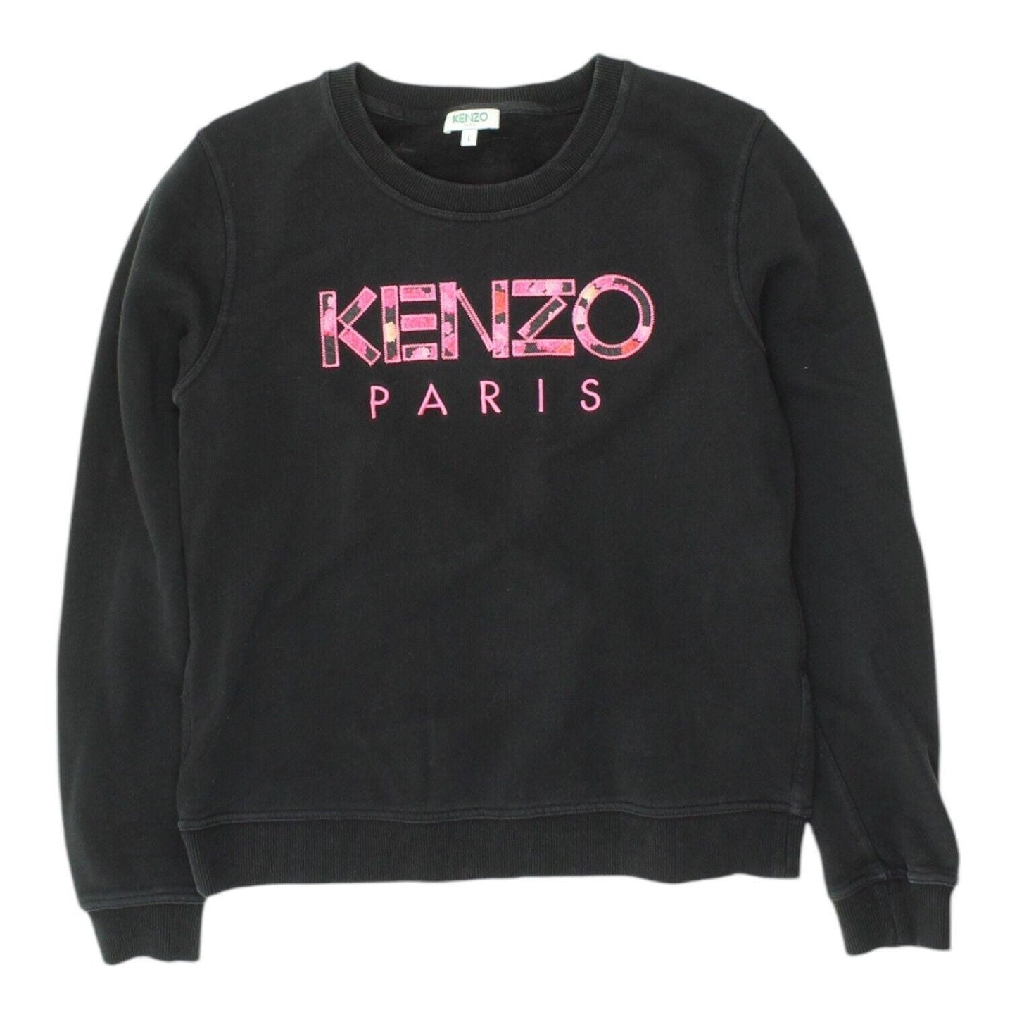 Kenzo Womens Black Sweatshirt Vintage Pink Spellout Logo Designer Jumper VTG Sweatshirt – Bold Style · High-Quality Print