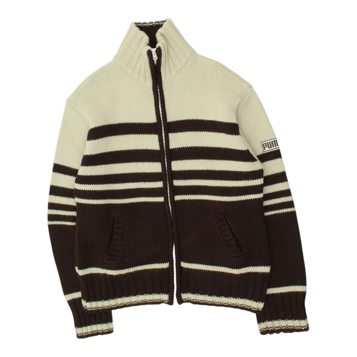 Puma Mens Knit Jacket Vintage Brown Beige Full Zip Designer Long Sleeve Stripe Graphic Tee – Cozy Vibes · Must-Have Style