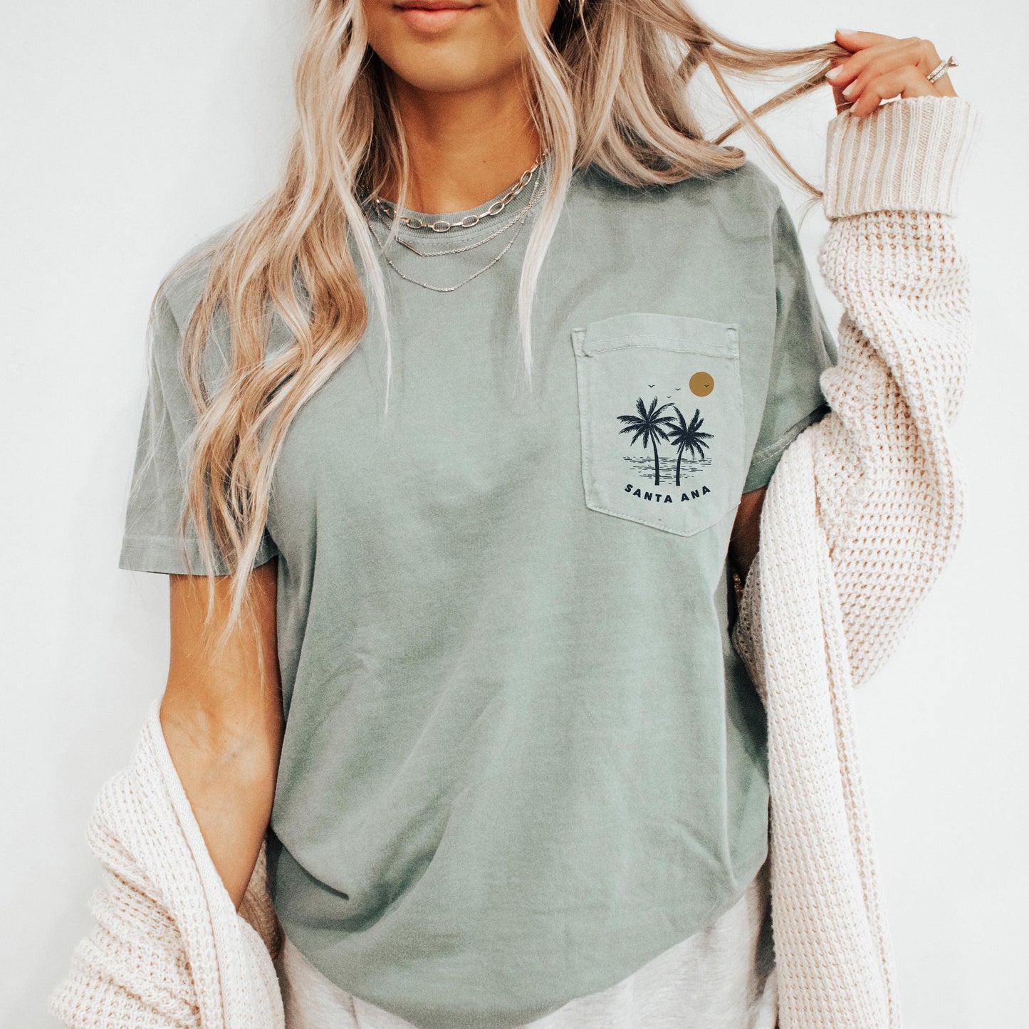 Santa Ana California Palm Tree Pocket Tee Summer Coastal Vibes Top Beach Apparel Comfort Colors Graphic T Shirt Graphic Tee – Bold Style · Perfect For Daily Wear