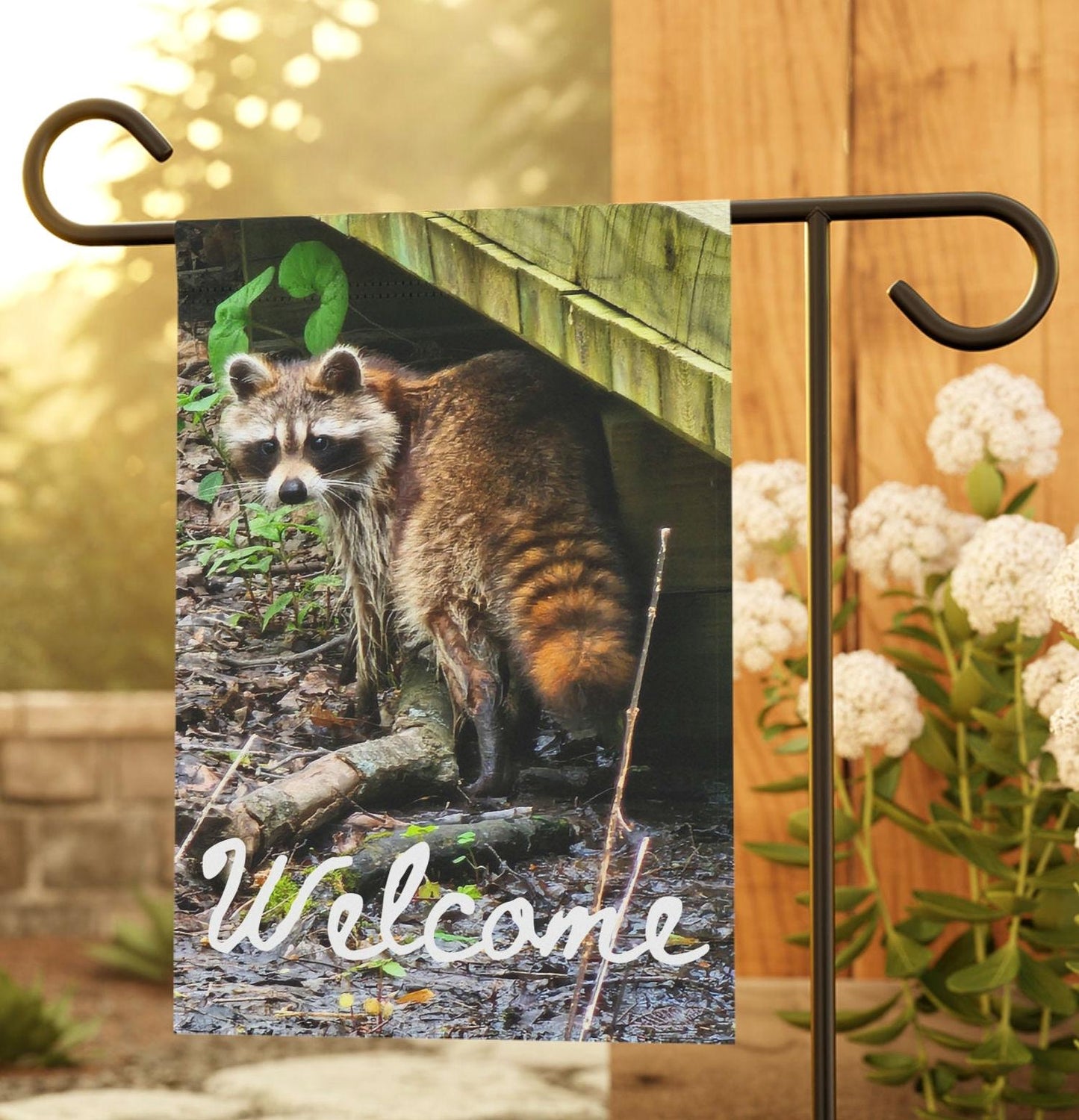 Racoon Garden Flag Yard Banner Yard Art Welcome Flag Cabin Camper RV Gift For Him Her Gardener Camper Graphic Tee – Cozy Vibes · Trending Graphic Apparel