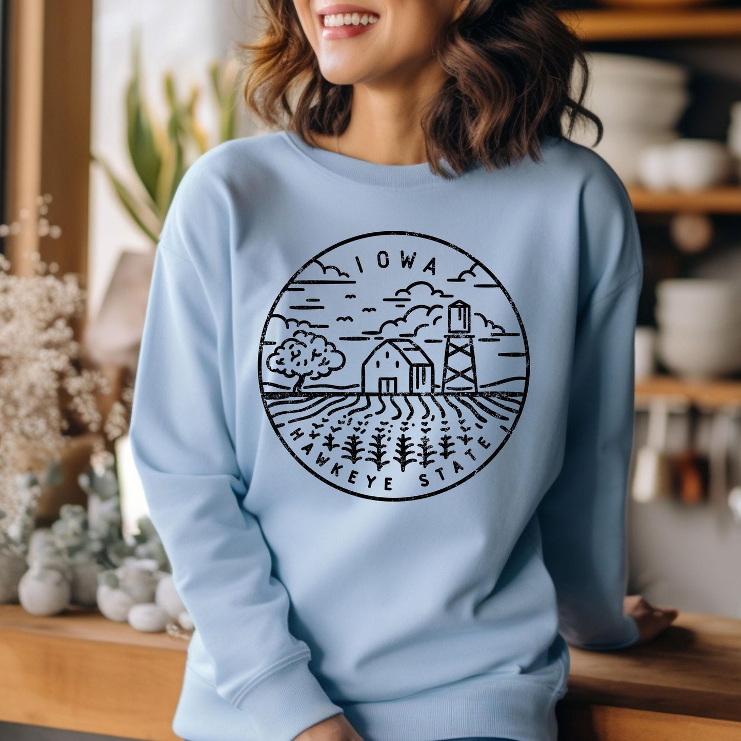 Iowa Sweatshirt Distressed State Design Adult Unisex Crewneck Iowa Sweatshirt Personalization Available Sweatshirt – Everyday Comfort · High-Quality Print