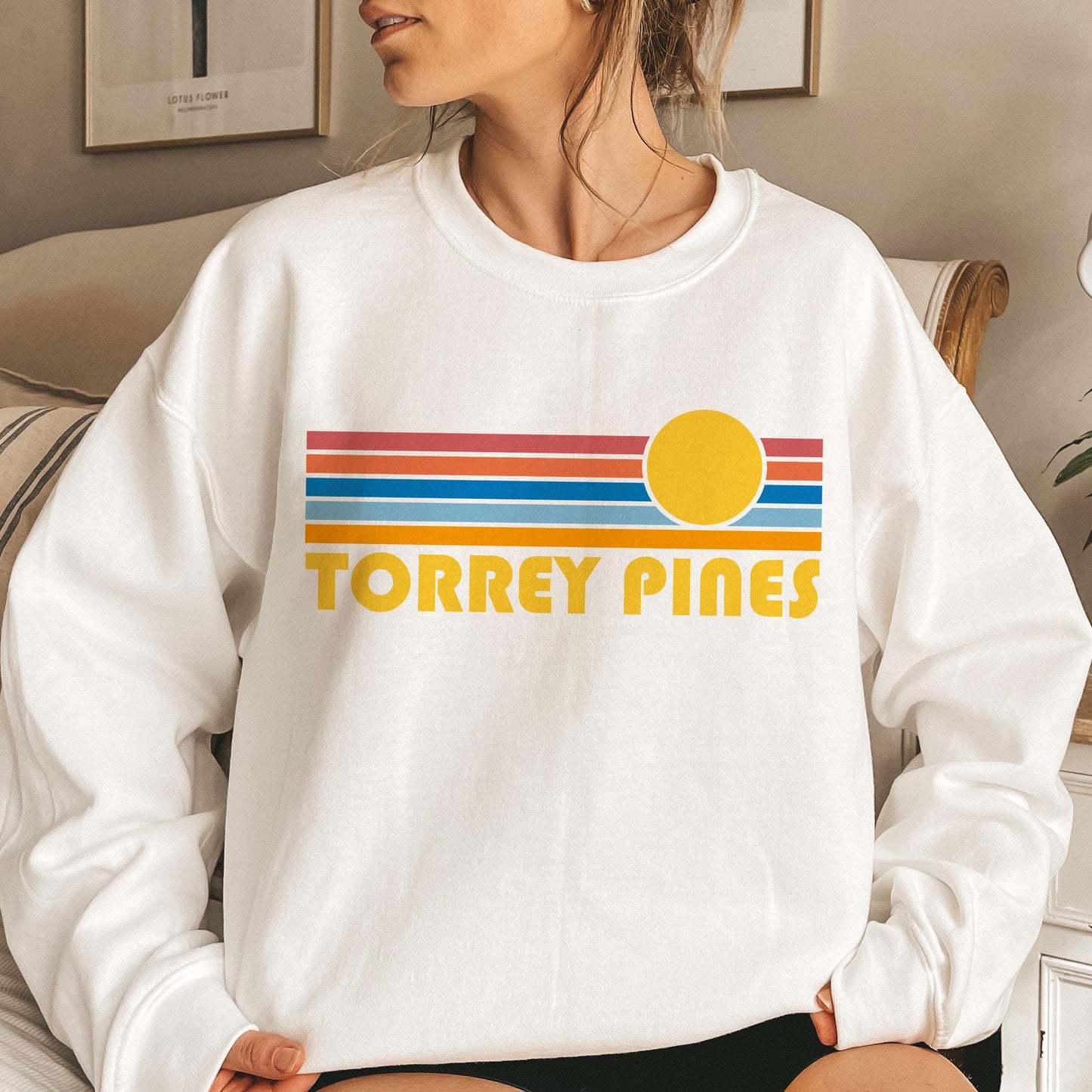 Torrey Pines California Graphic Sweatshirt Retro Sunrise Unisex Torrey Pines Sweatshirt Personalization Available Sweatshirt – Bold Style · Great Gift For Fans