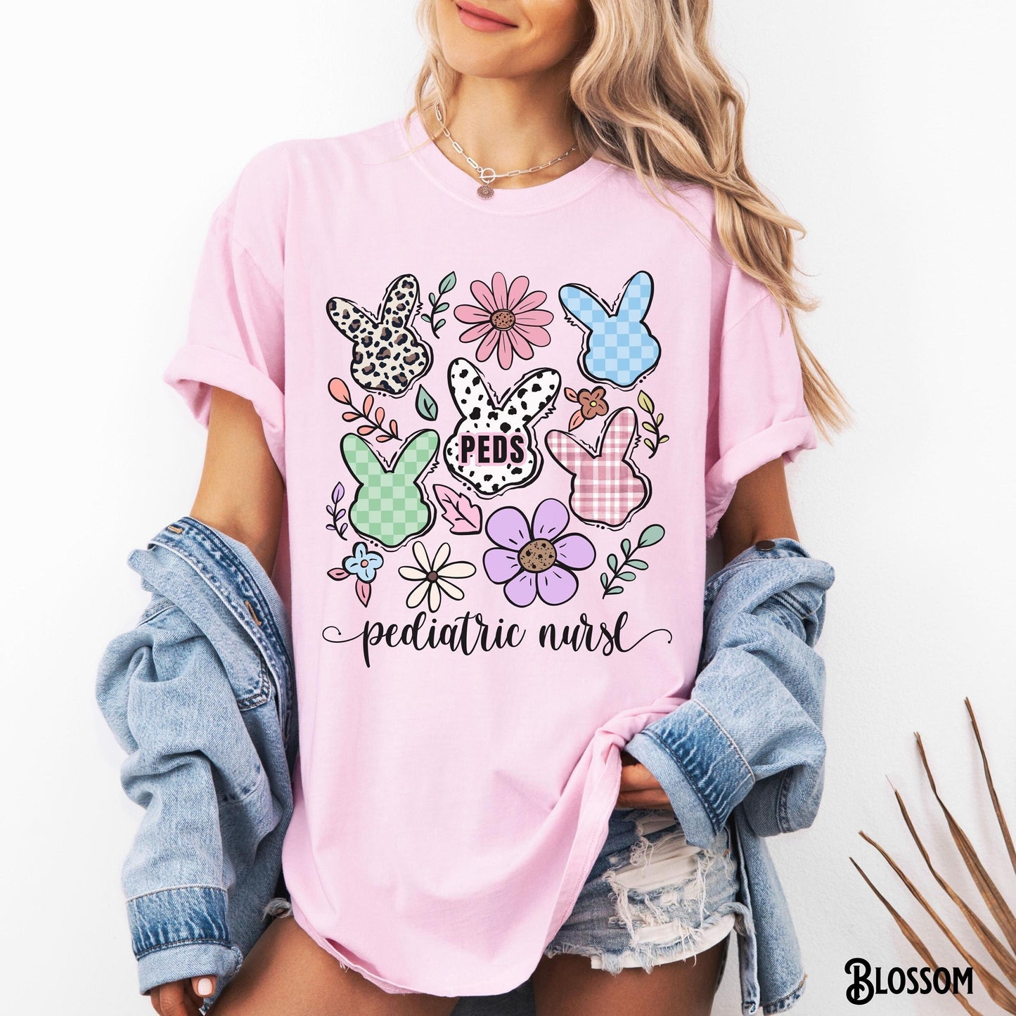 Pediatric Nurse Easter Shirt PEDS Nurse PICU Nurse Tshirt Spring Flowers Leopard Easter Bunny Pediatric Nurse Gift Graphic Tee – Feel-Good Design · High-Quality Print