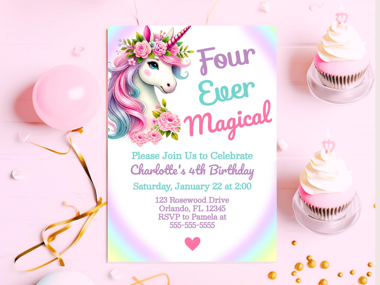 Four Ever Magical Unicorn Invitation Girls 4th Birthday Invitation Template Pastel Unicorn Party Invite Rainbow Unicorn Invite Editable 4EM Graphic Tee – Aesthetic Look · Trending Graphic Apparel