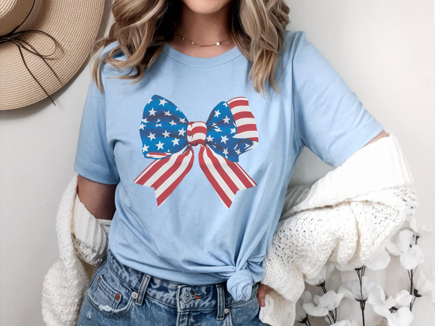 Coquette Bow USA Flag Shirt 4th Of July Shirt Flag 4th Of July Gifts Shirt USA Bows Shirt America Bow Shirts USA Shirt Graphic Tee – Easygoing Wear · Perfect For Daily Wear