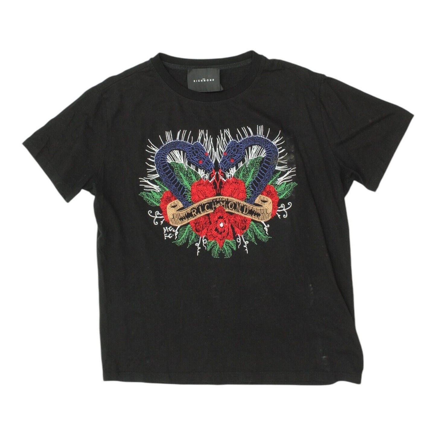 Richmond Mens Black Tshirt Embroidered Snake Tattoo Style Designer Crew Neck Graphic Tee – Easygoing Wear · High-Quality Print