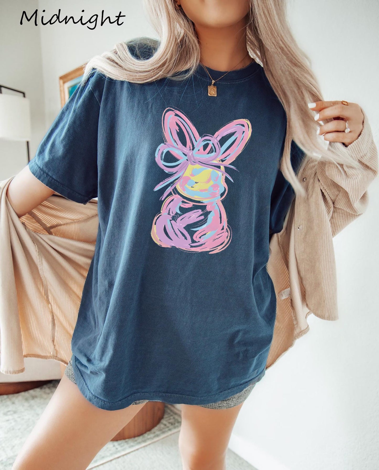 Brushstroke Bunny Easter Shirt Bunny Coquette Bow T Shirt Pink bunny easter Shirt retro easter Shirt Girls easter Shirt Graphic Tee – Soft Feel · High-Quality Print